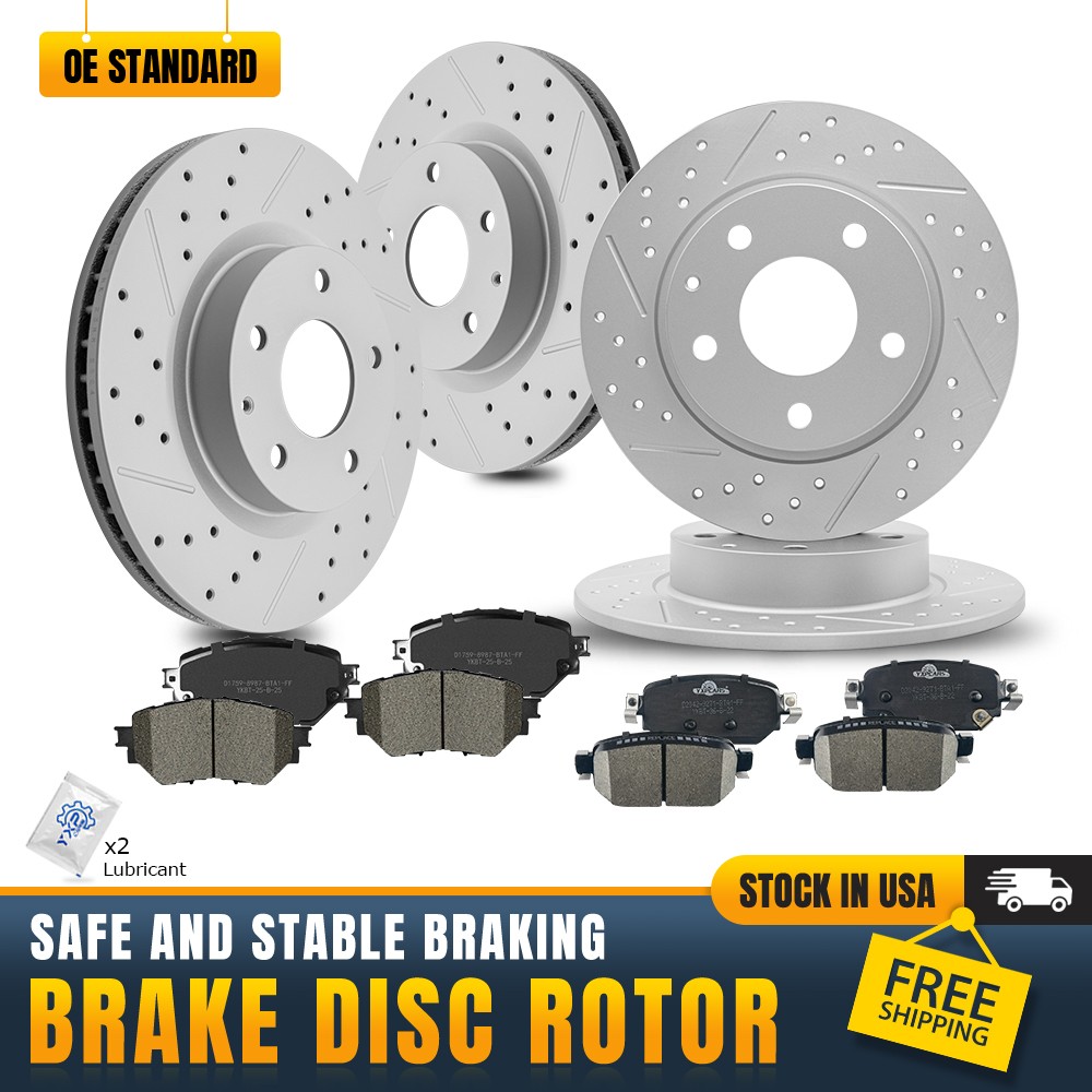 Front Rear Drilled Rotors And Brake Pads for 2017 2018 Mazda 3 / 3 Sport
