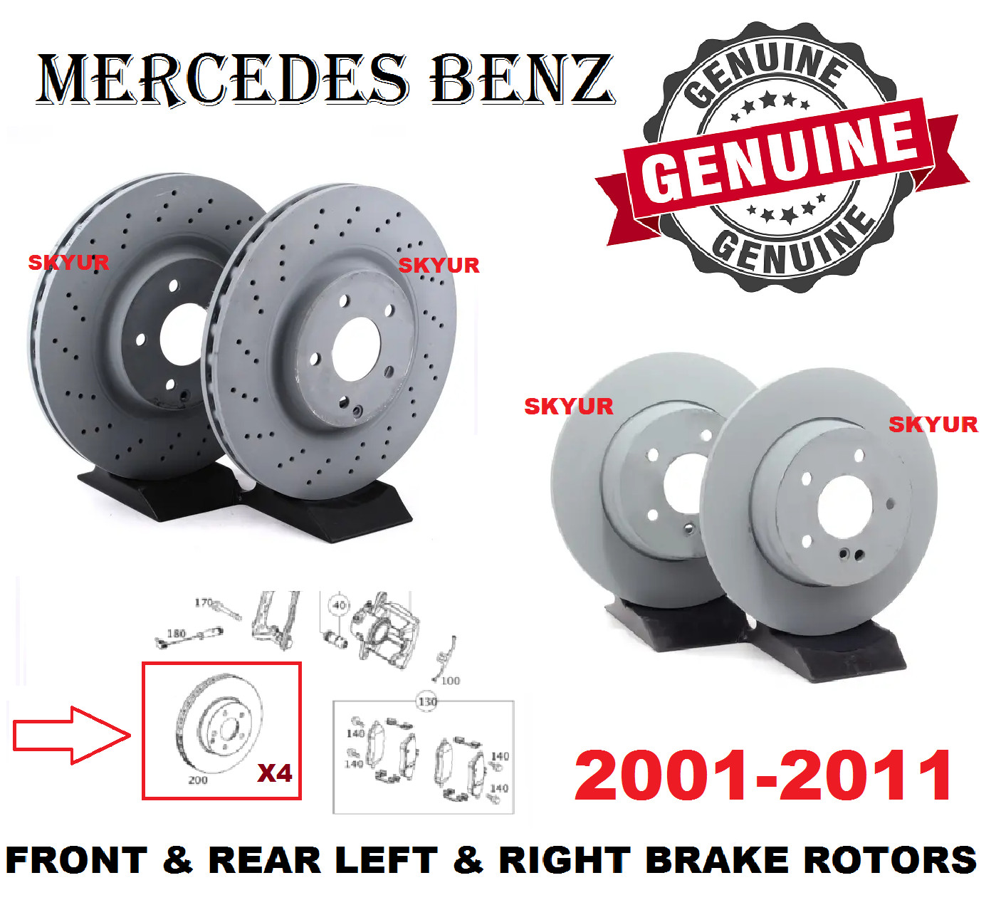 Mercedes Front & Rear 4 Disc Brake Rotors C230,240,280,320 CLK SLK Genuine