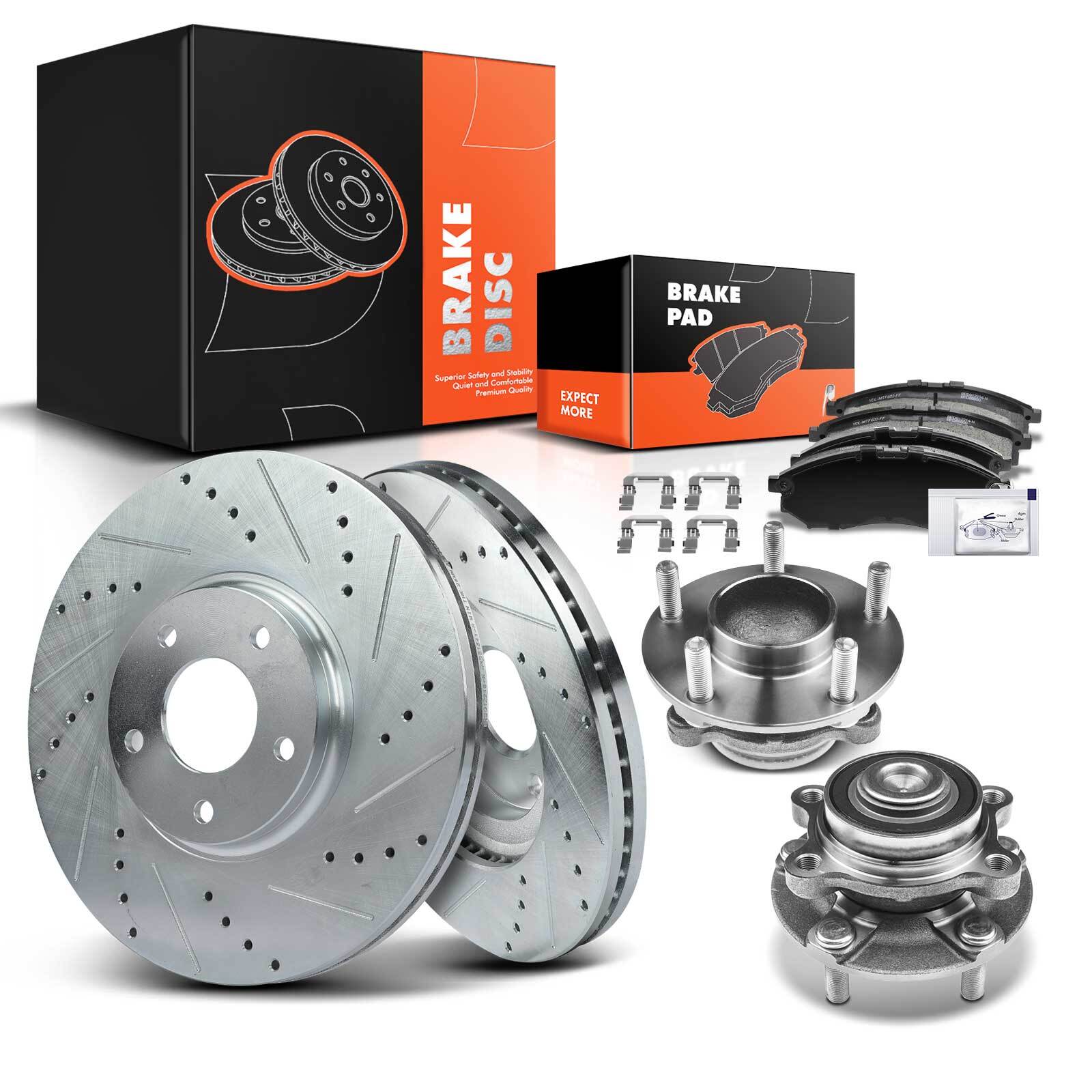 Front Drilled Rotor & Brake Pad + Wheel Hub Bearing for Nissan 350Z INFINITI G35