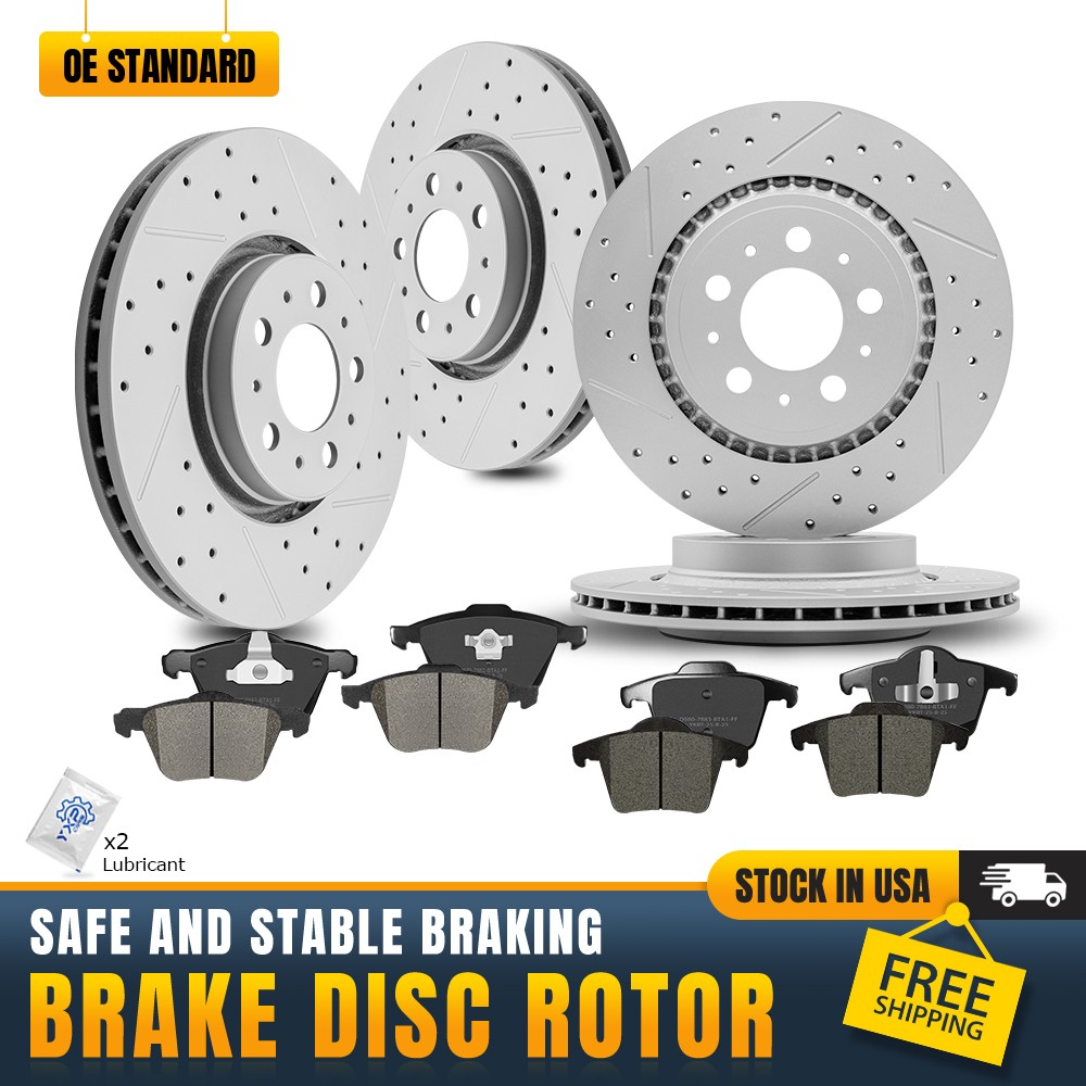 Front And Rear Drilled Brake Rotors Ceramic Pads for 2003-2014 Volvo XC90