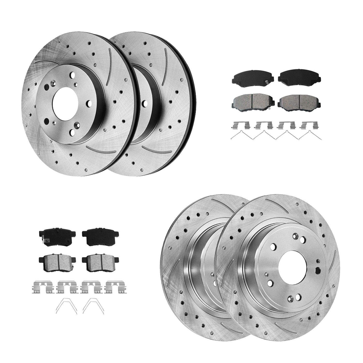 Front Rear Drilled Slotted Brake Rotors Ceramic Pads for 08-17 Honda Accord 2.4L