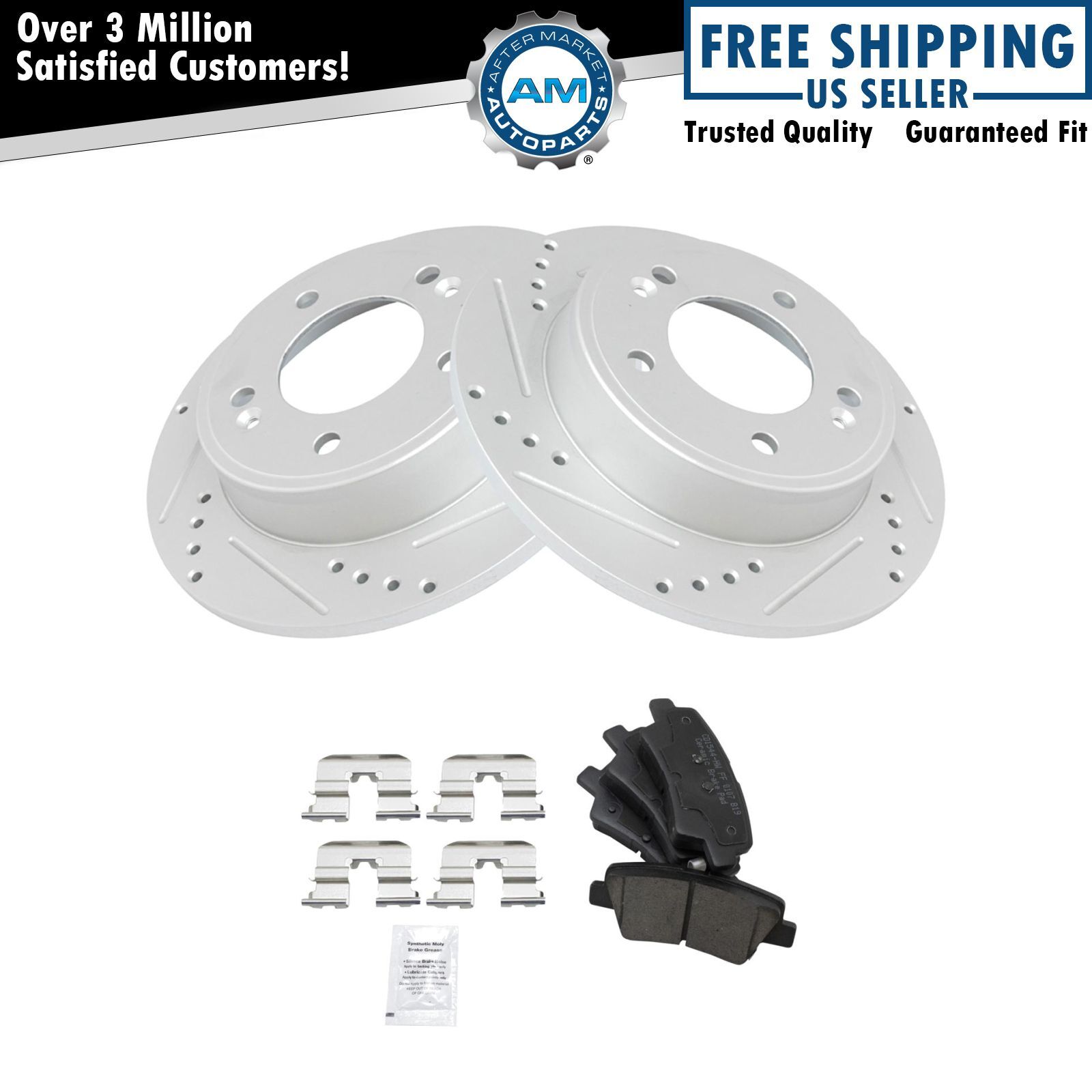 Rear Posi Ceramic Brake Pad & Performance Drilled Slotted Zinc Coated Rotor Kit