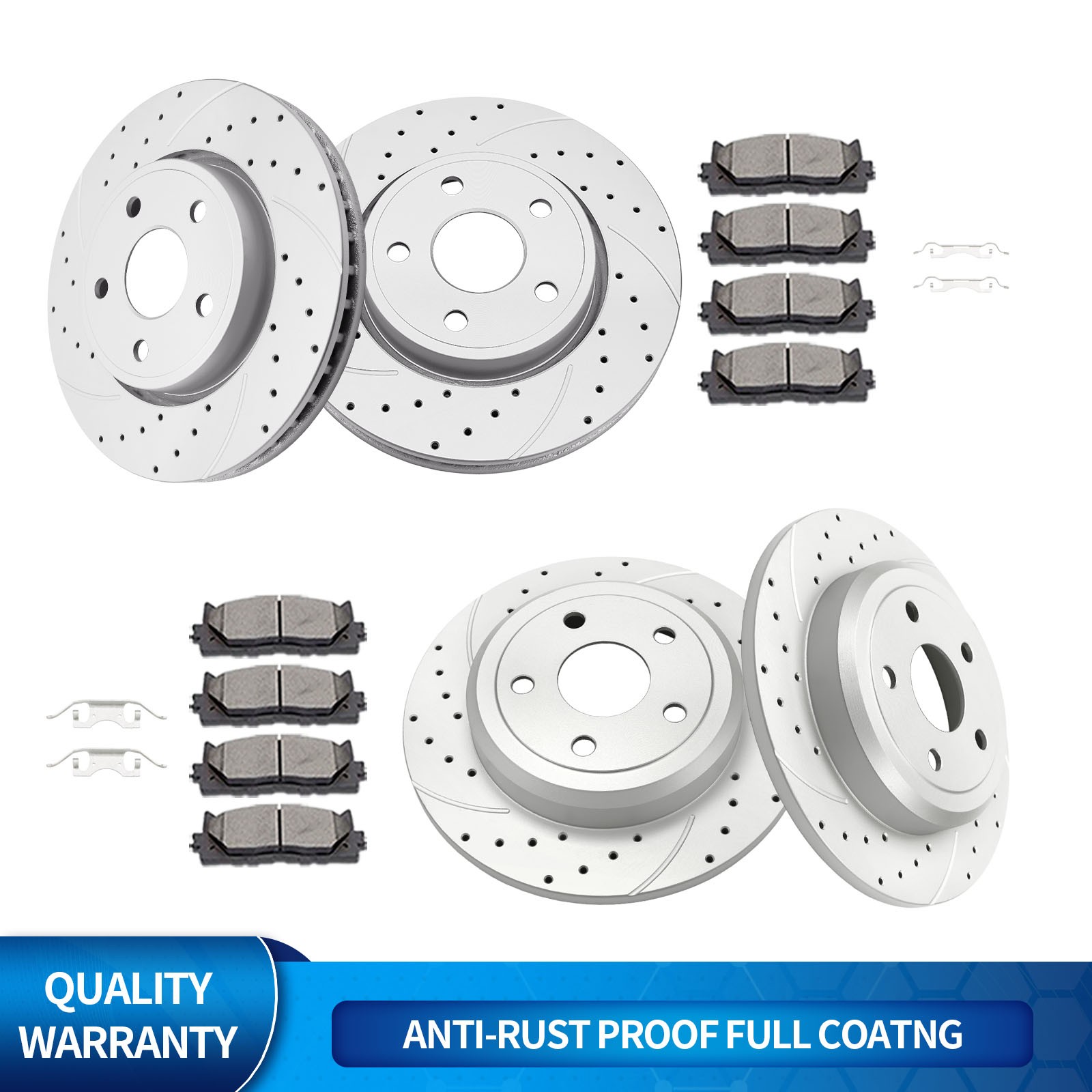 Fit for 11-18 Dodge Durango Grand Cherokee 13.00″ Front Rear Rotors Brakes Pads