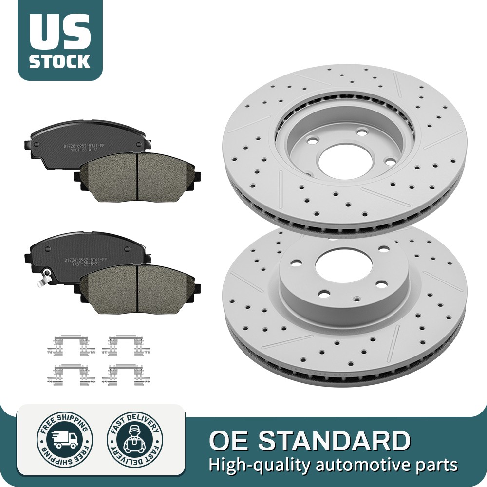 295mm Front Drilled Brake Disc Rotor Brake Pads For 2014-2018 Mazda 3 Sport Cx-3