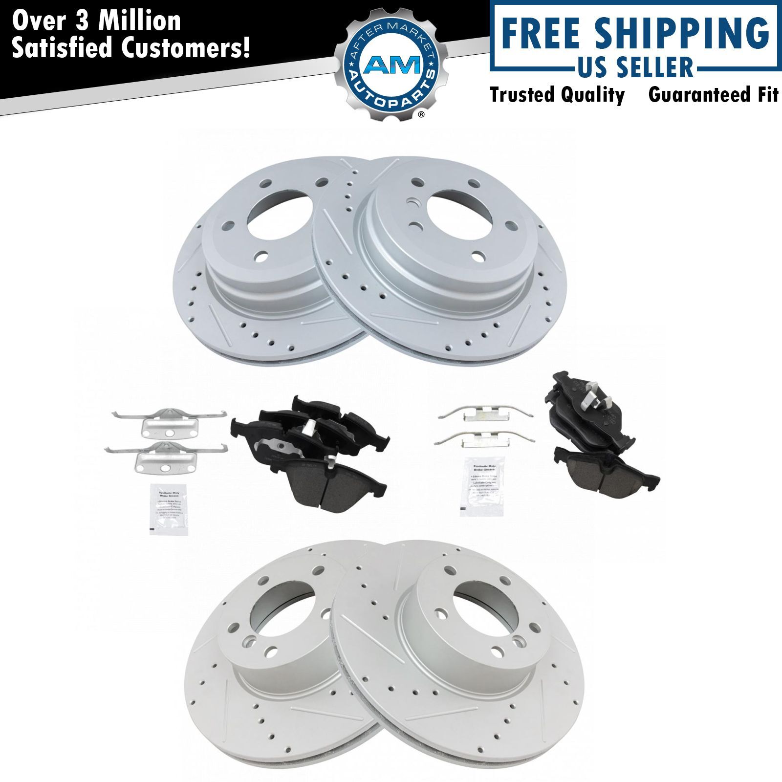 Brake Rotor Performance Drilled Slotted & Ceramic Pad Front & Rear Kit