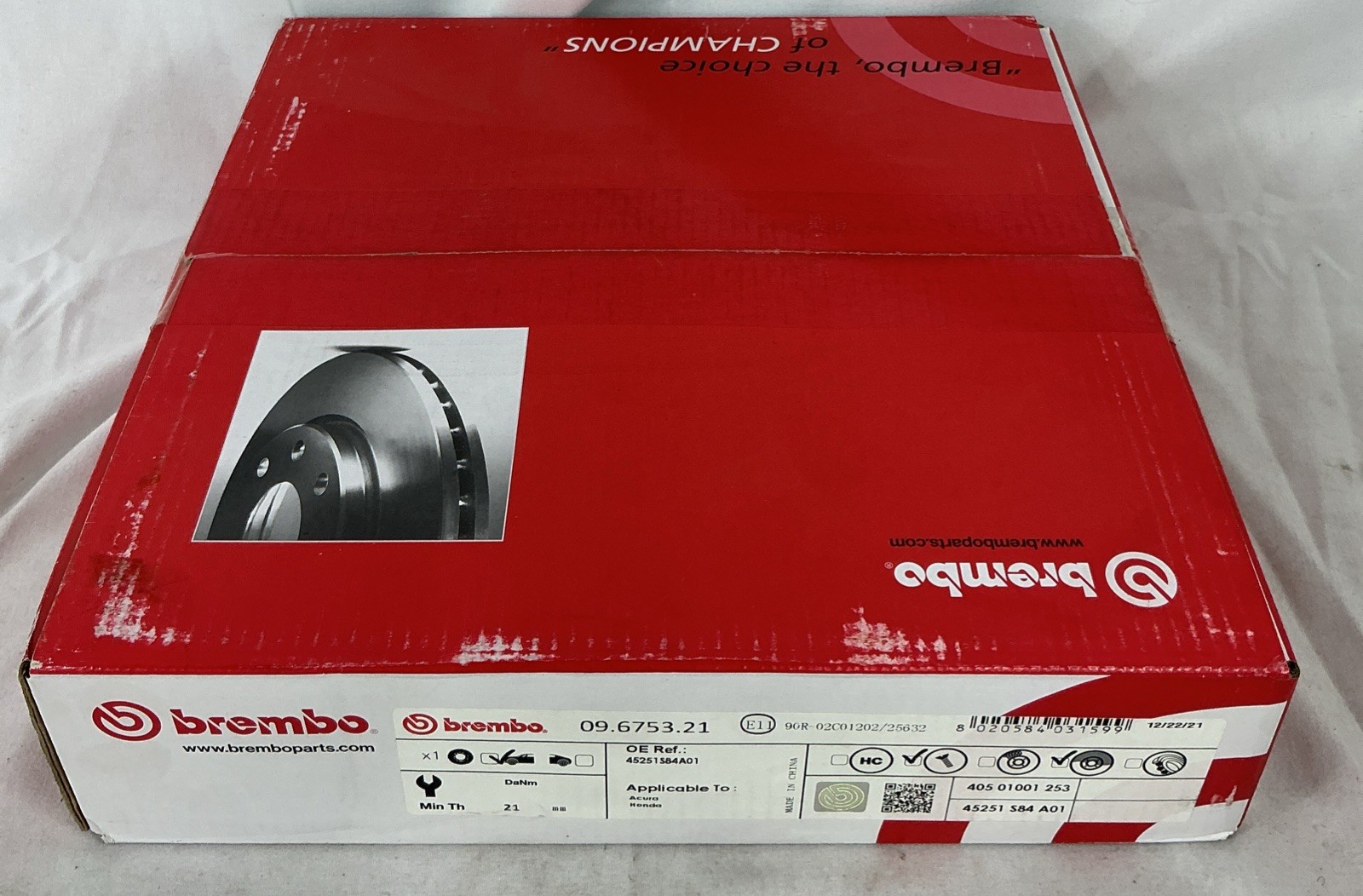 1 New Brembo 09.6753.21 Front Disc Break Rotor For HONDA CL Accord 45251S84A01
