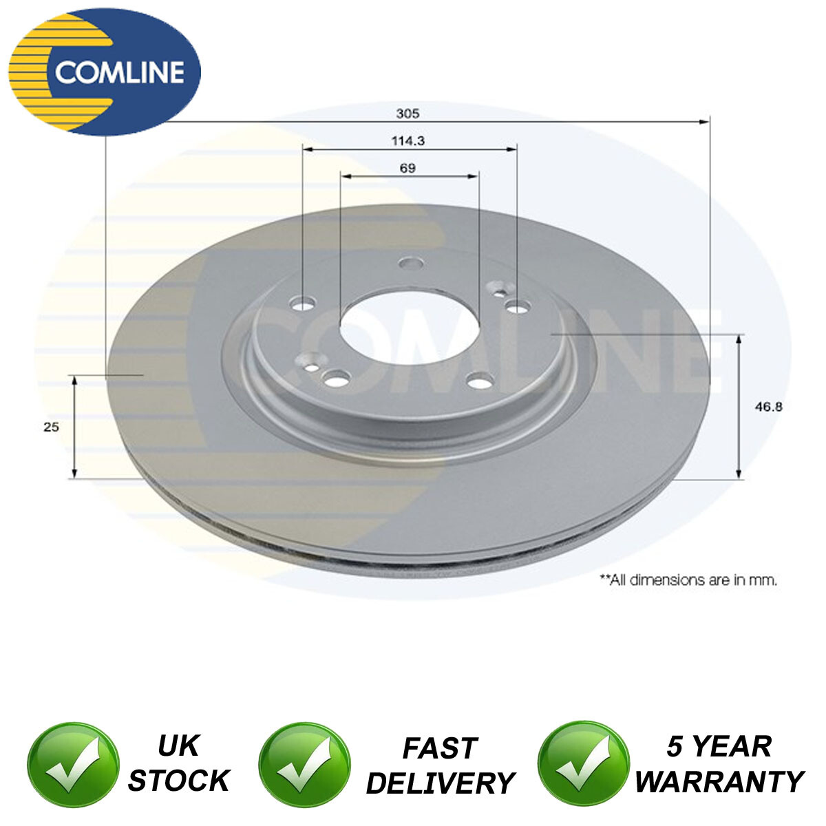 Brake Disc Front Comline Fits Kia Sportage 2014- Hyundai Tucson 2015-