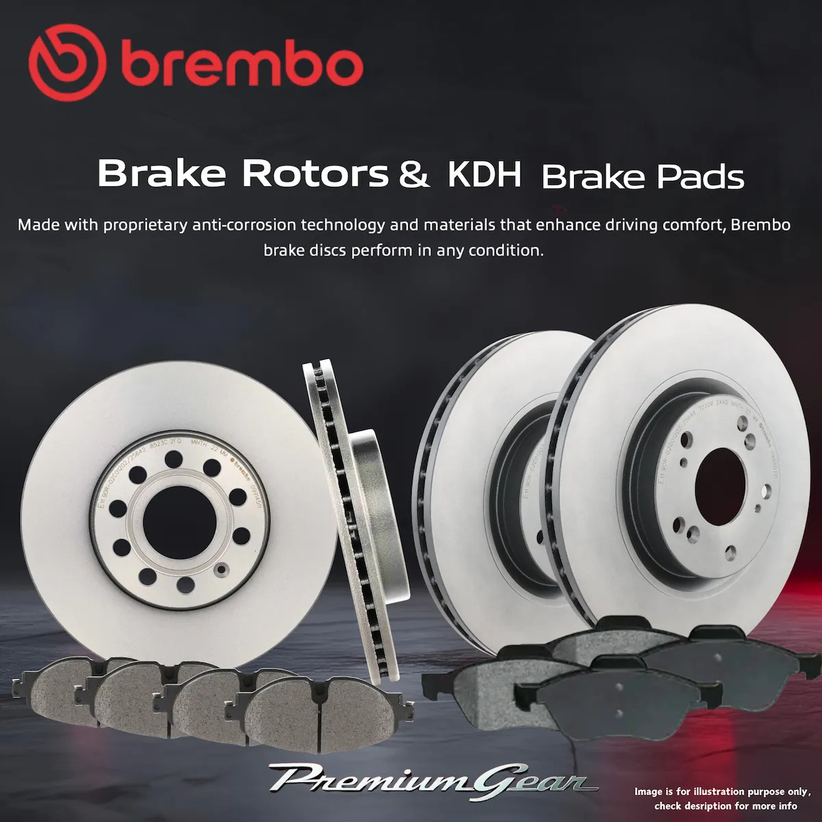 Front+Rear Brembo UV Coated Disc Rotors+KDH Brake Pads for Audi A4 8W2 B9 07-21