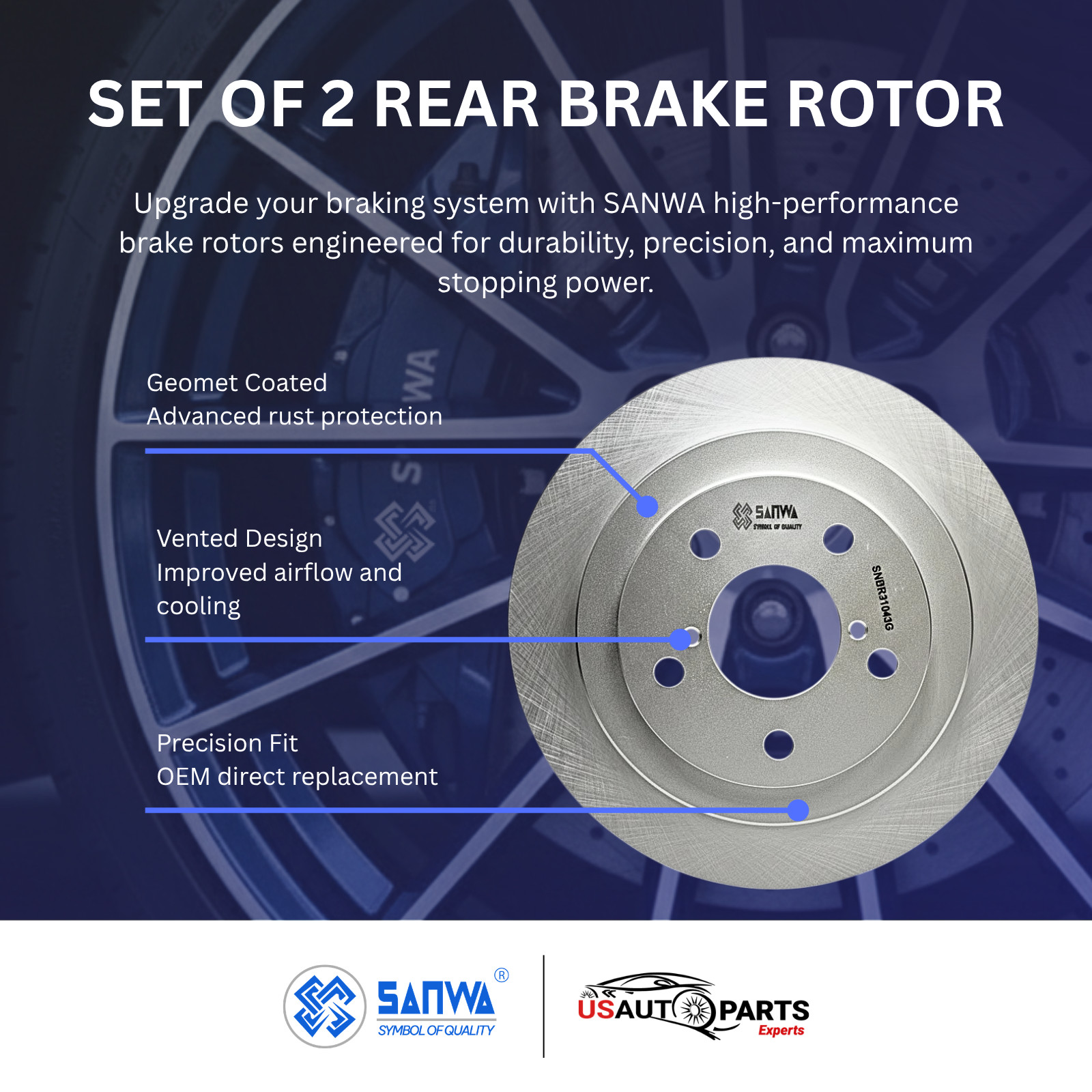 SANWA SET OF 2 REAR Brake Rotors Geomet 266mm For Subaru Forester 1990-2008 2.5L