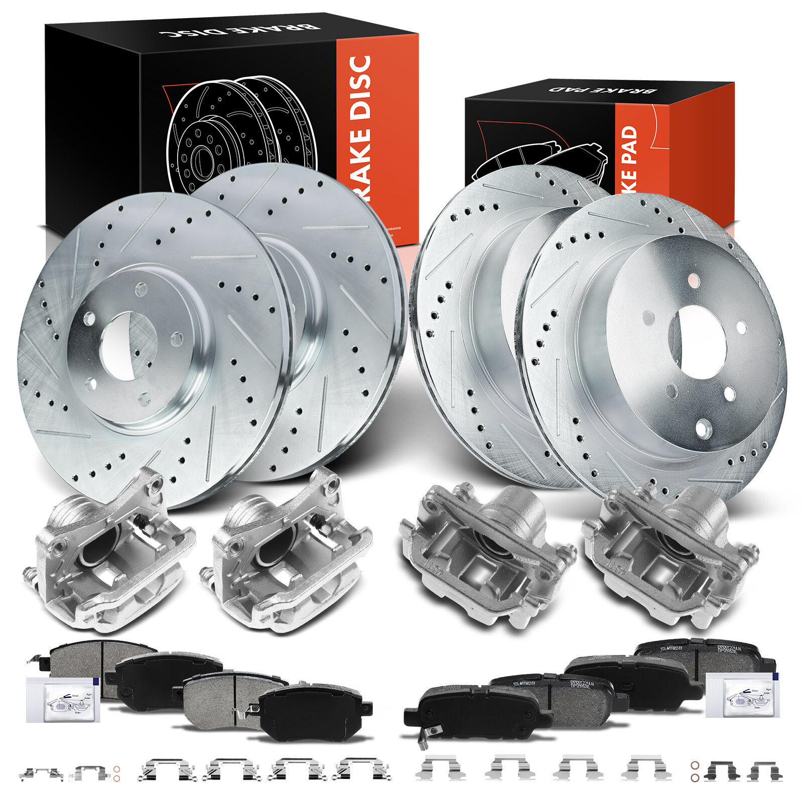Front & Rear Drilled Rotors & Brake Pad + Brake Caliper for INFINITI FX35 FX45