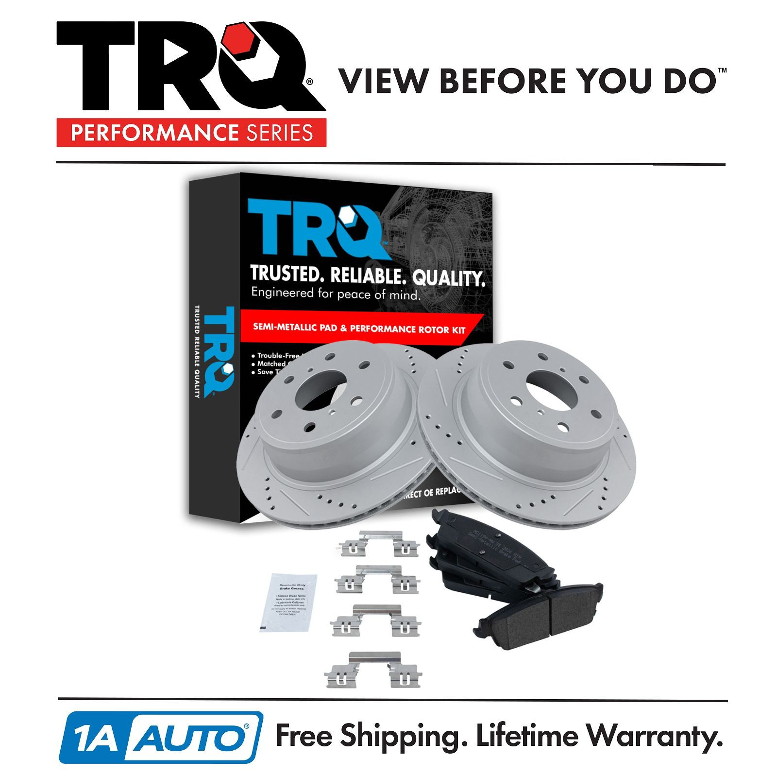 TRQ Rear Performance Drilled & Slotted Brake Rotor & Posi Metallic Pad Set