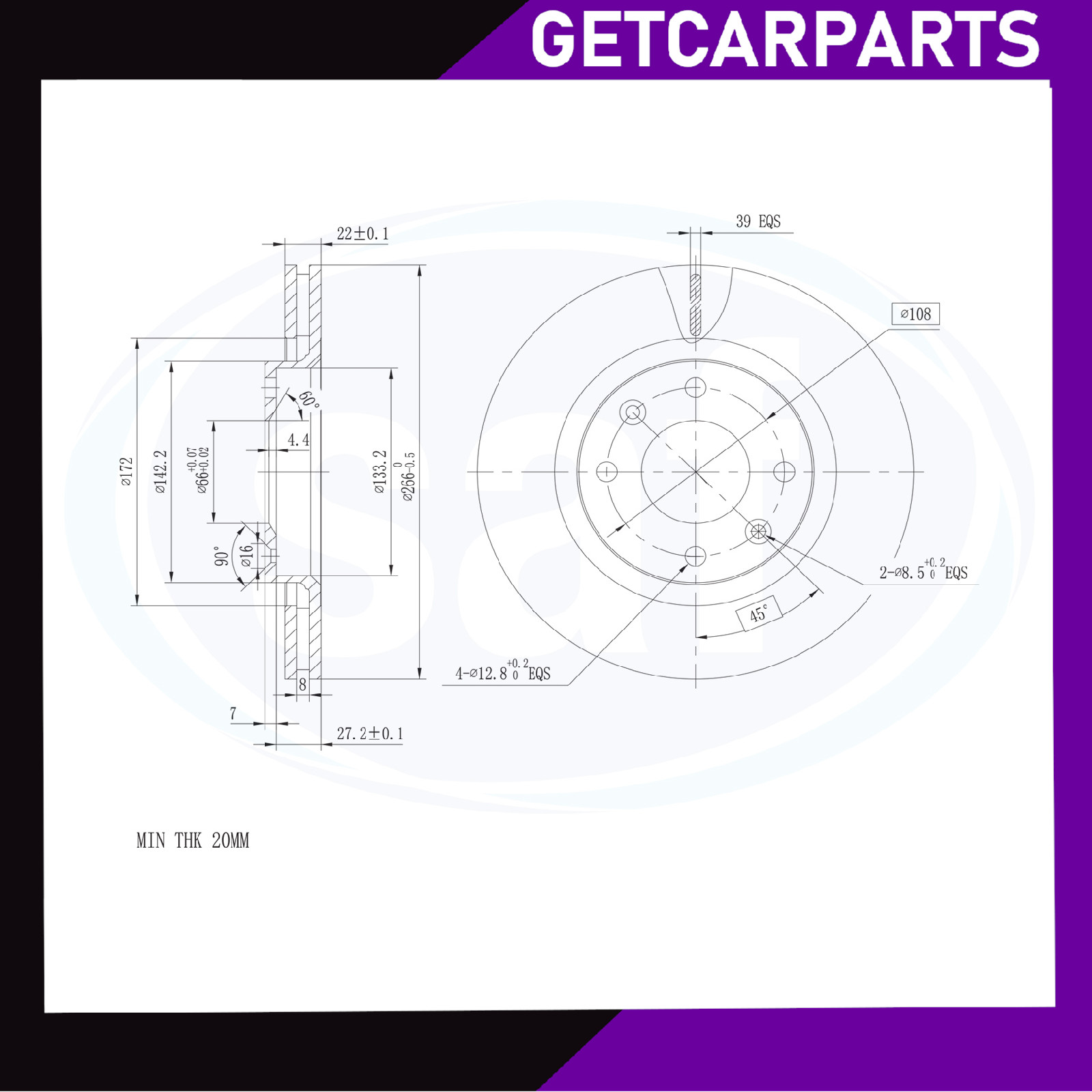 Front Vented Brake Discs Pair 266mm Fits Vauxhall Crossland 2012+ 1.1/1.5/1.6