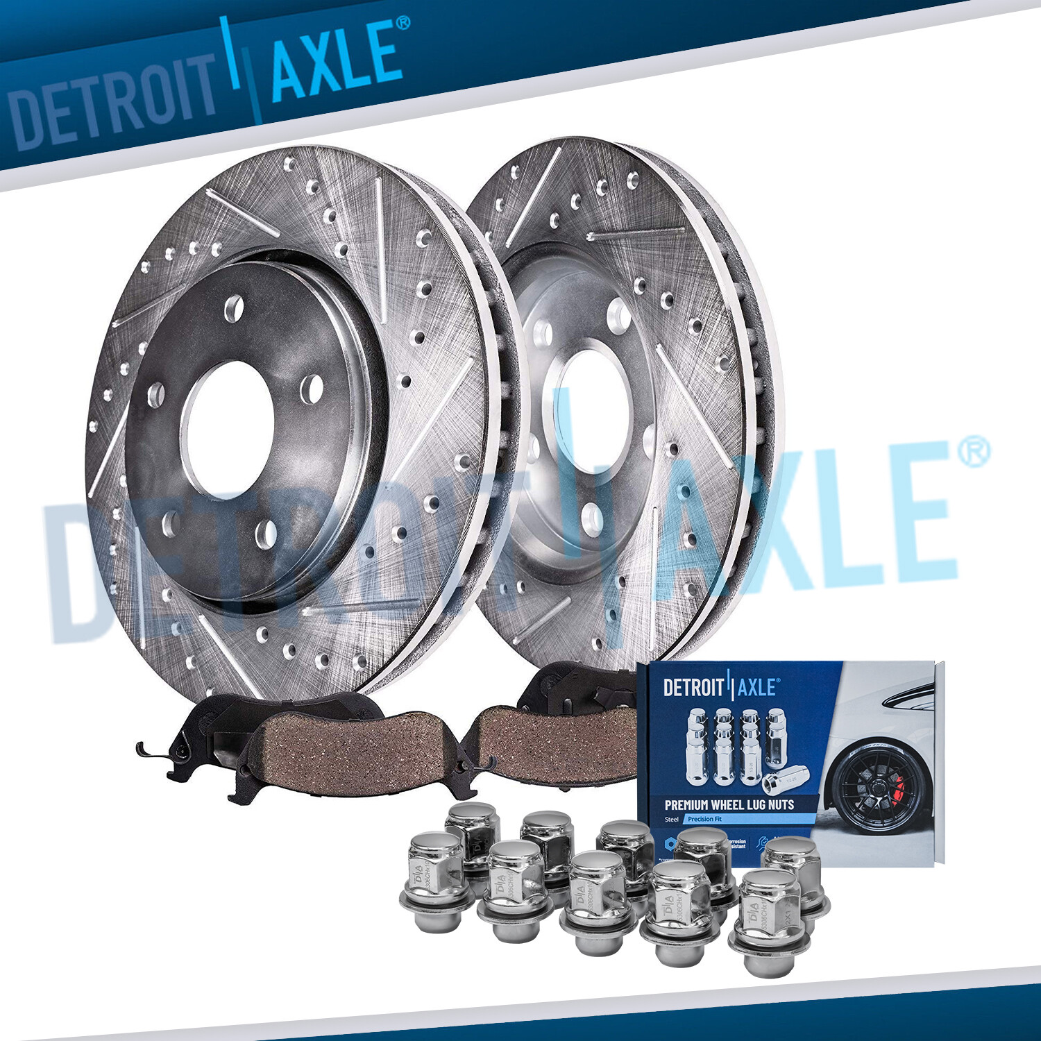 Front Drilled Rotors Brake Pads w/10pc Wheel Lugnuts for 2007-2013 Nissan Altima
