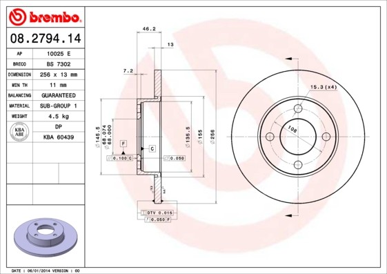 Brembo 08.2794.14 Brake Disc for Audi