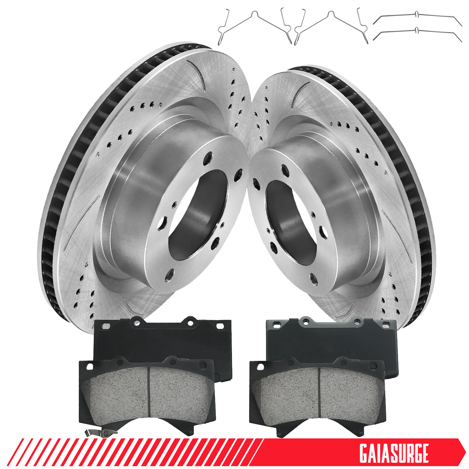 Front Drilled Disc Brake Rotors & Brake Pads for Toyota Tundra Sequoia 2008-2020
