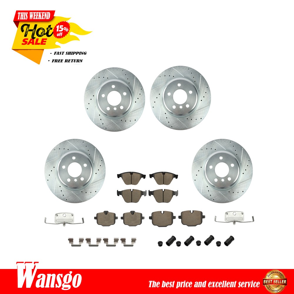 Front & Rear Drilled Brake Rotors & Ceramic Brake Pads BR901442 For BMW 640i