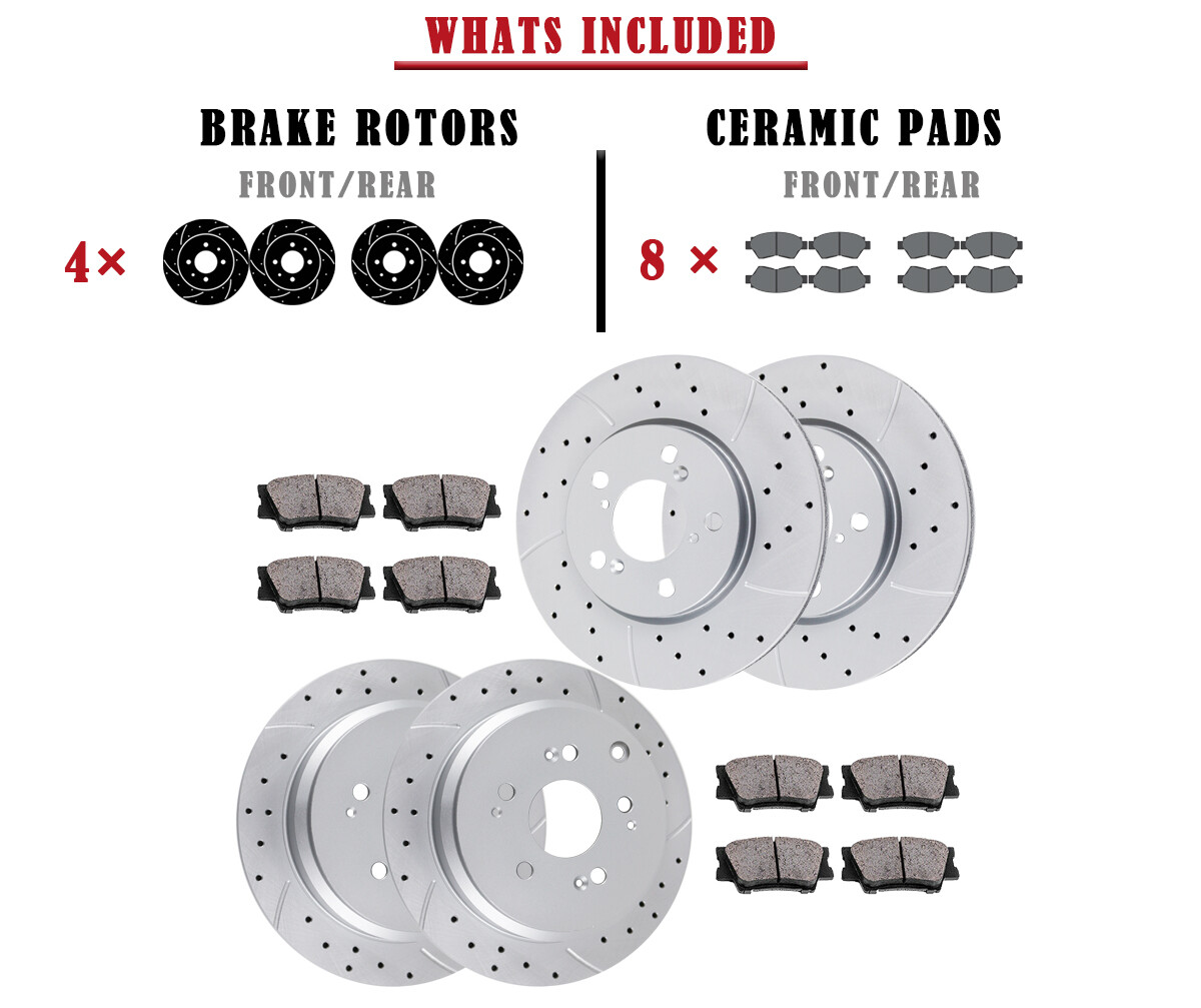 296mm Front 313mm Rear Brake Rotors Pads Kit Fit for Honda Odyssey 2005-2010