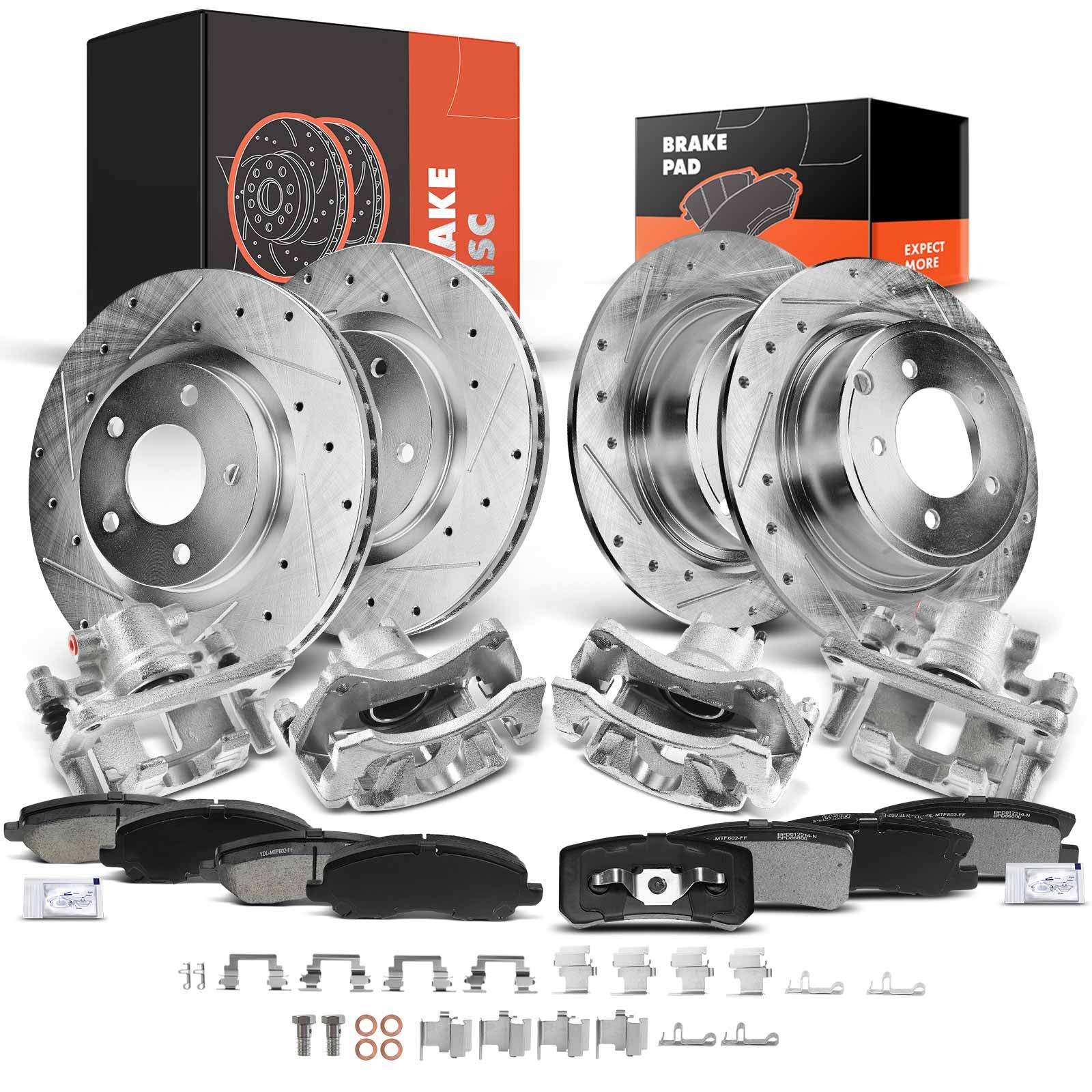 Front & Rear Drilled Brake Rotor & Pads +Caliper for Jeep Patriot Chrysler Dodge