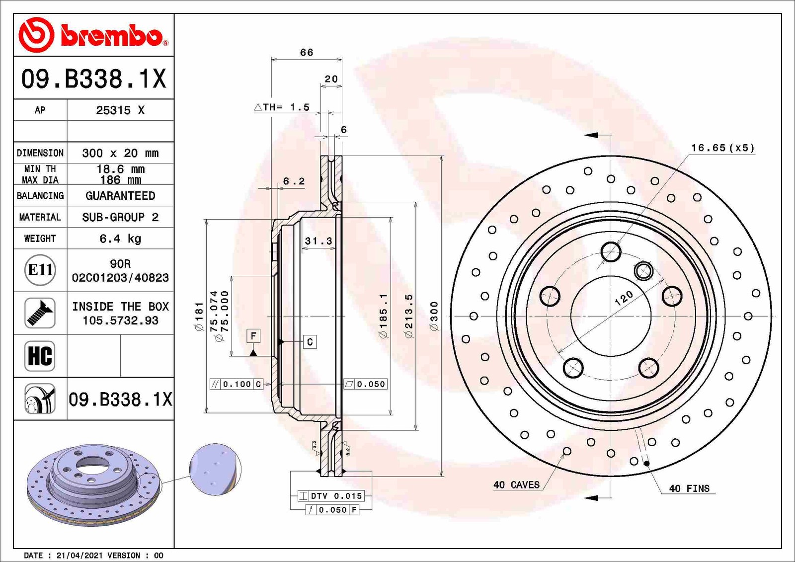 Brembo 09.B338.1X Brake Disc for BMW, BMW (Brilliance)