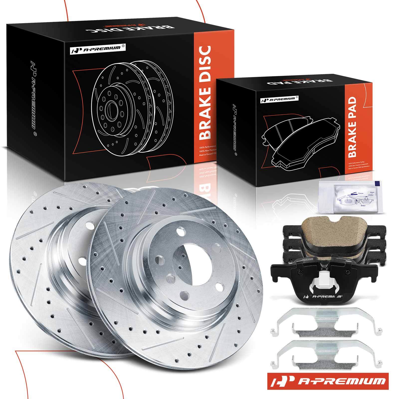 Drilled Brake Rotors + Ceramic Brake Pads Rear for BMW 335i GT xDrive 328i 330i