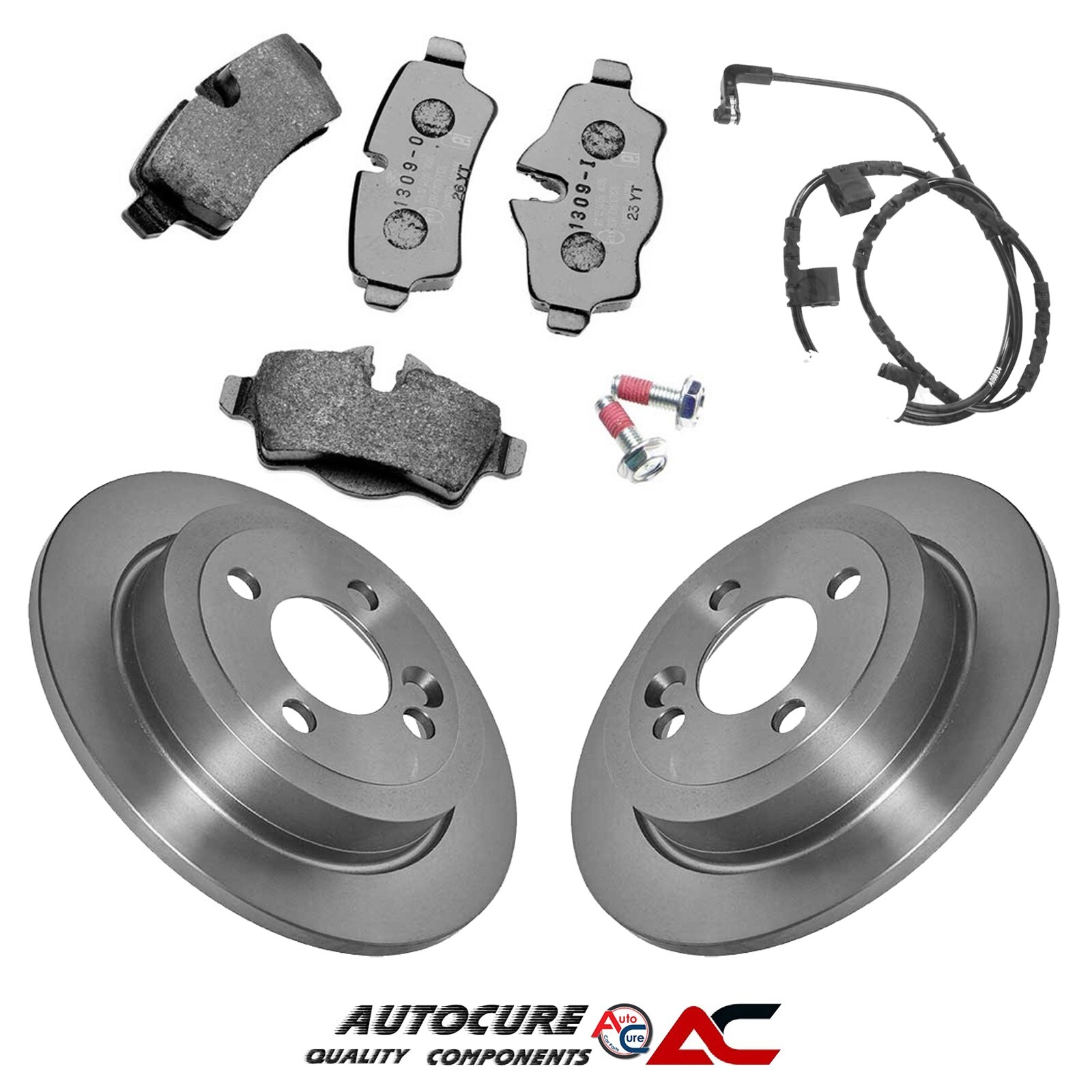 FOR MINI COOPER D R56 MK2 2006-2014 REAR BRAKE DISCS & PADS & WEAR SENSOR KIT