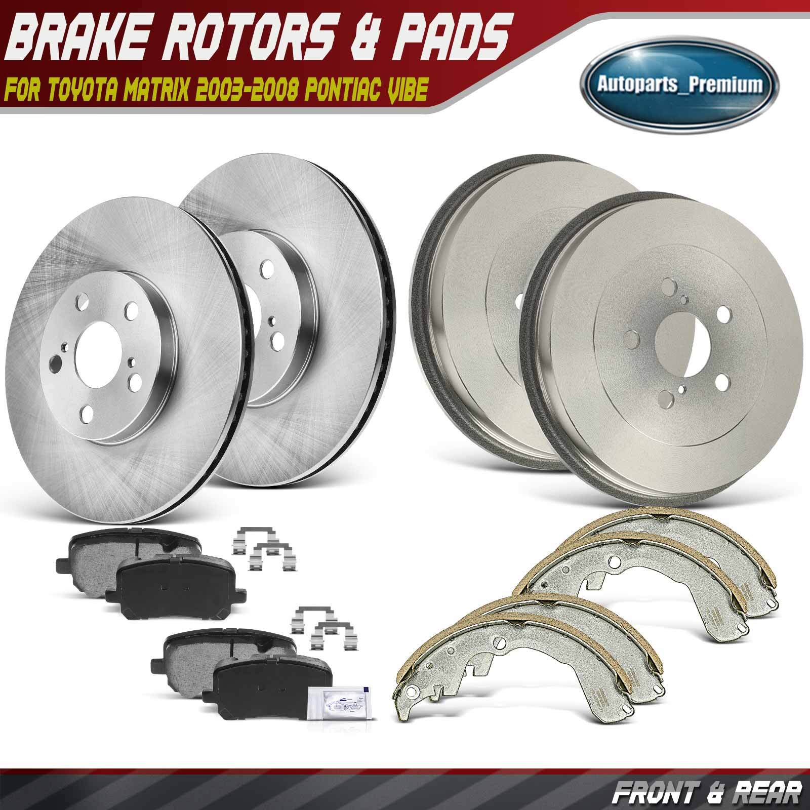 Front Disc Brake Rotors Pads & Rear Brake Drums Shoes for Toyota Matrix Pontiac