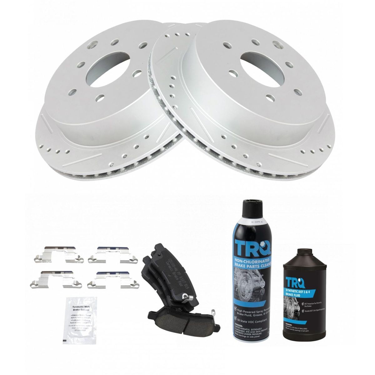 TRQ Brake Performance Rotor & Ceramic Pad Rear Kit w/Fluids for Xterra Frontier