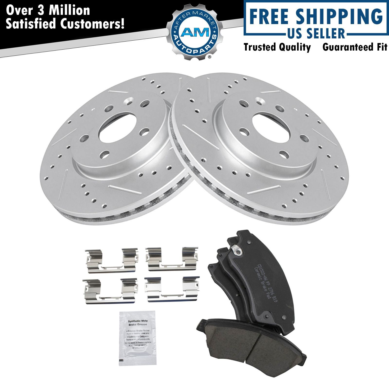 Front Ceramic Brake Pads & CrossDrilled Rotors For Cruze Sonic