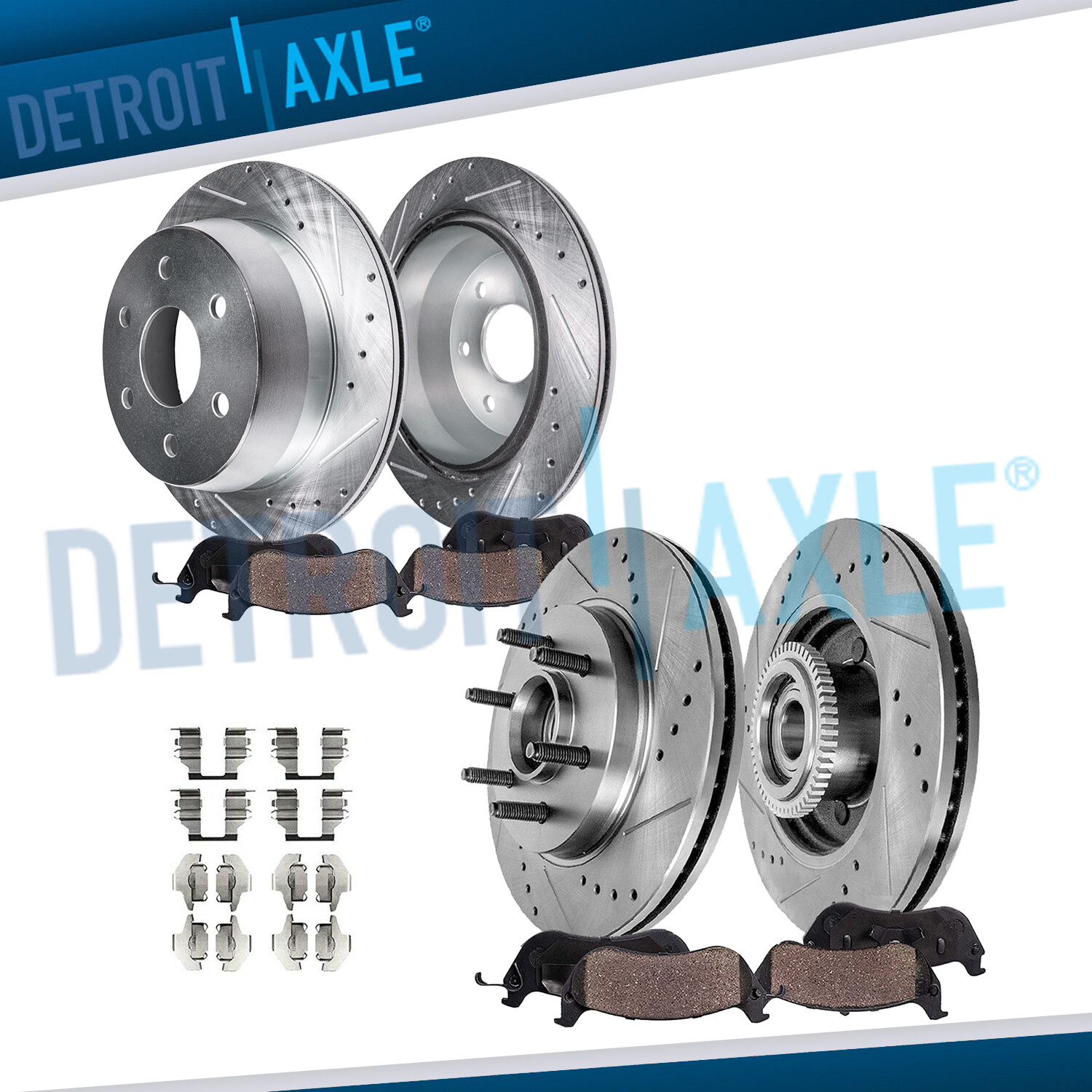 2WD Front Rear Drilled Rotors Brake Pad for 2005-2008 Ford F-150 Lincoln Mark LT