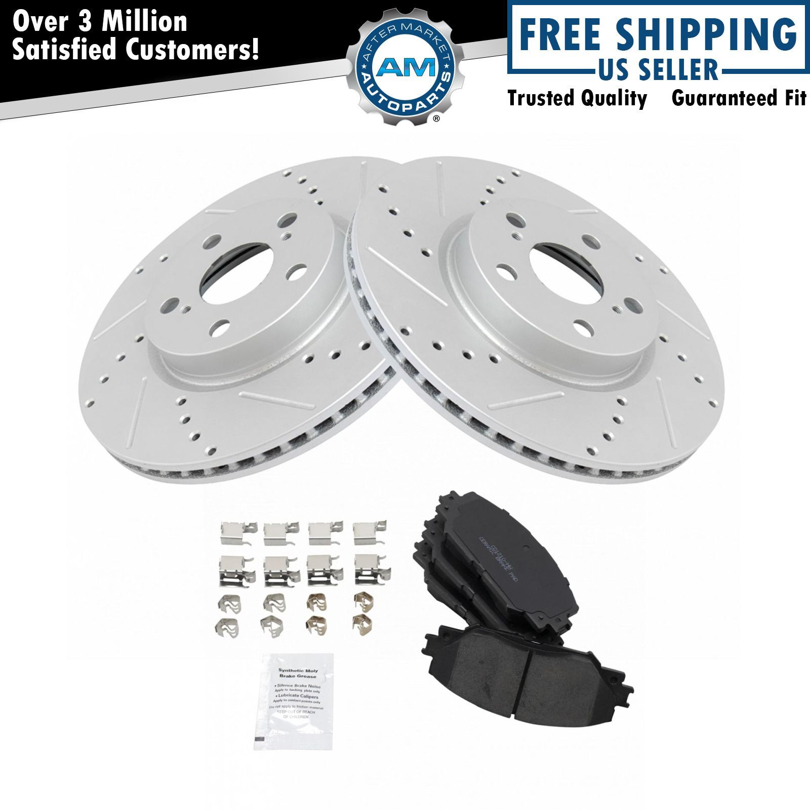 Front Performance Drilled & Slotted Brake Rotor & Posi Ceramic Pad Set