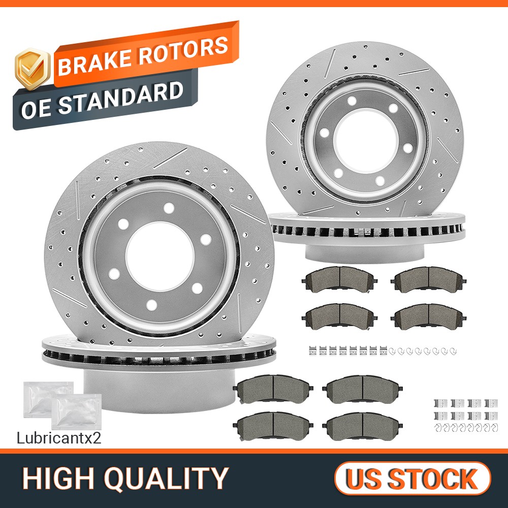 Front Rear Drilled Disc Rotors Ceramic Brake Pads for 2019-2021 2022 Ford Ranger