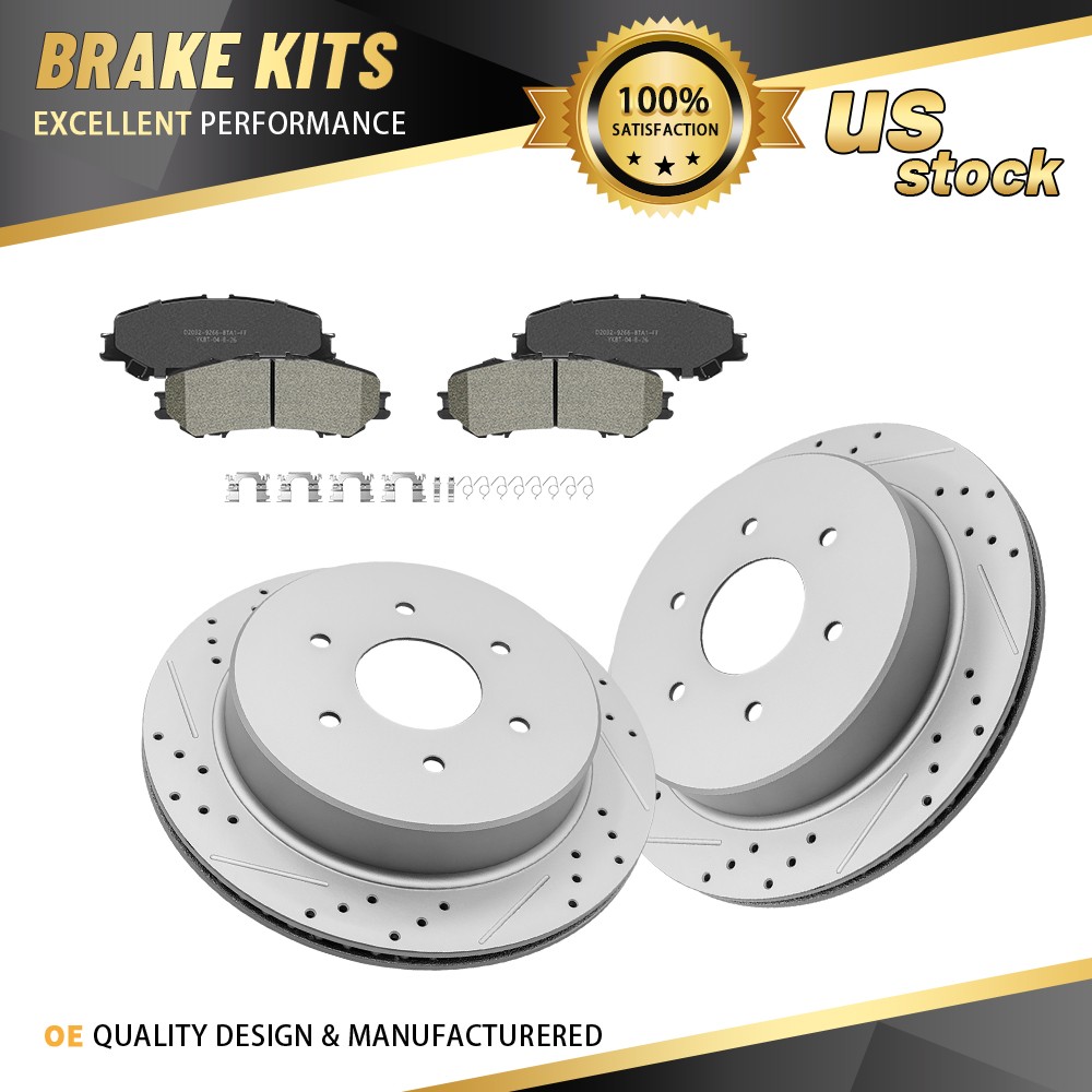Rear Brake Rotors + Ceramic Pads w/ Hardware for 2017 2018 -2023 Nissan Titan