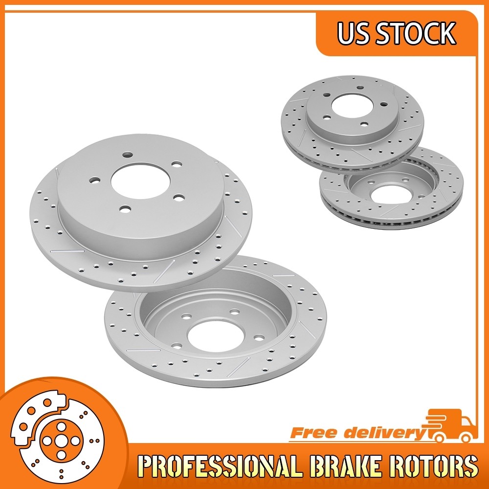 4WD Front & Rear Drilled Brake Rotors For 1999 2000-2003 Ford F-150 Ford LOBO
