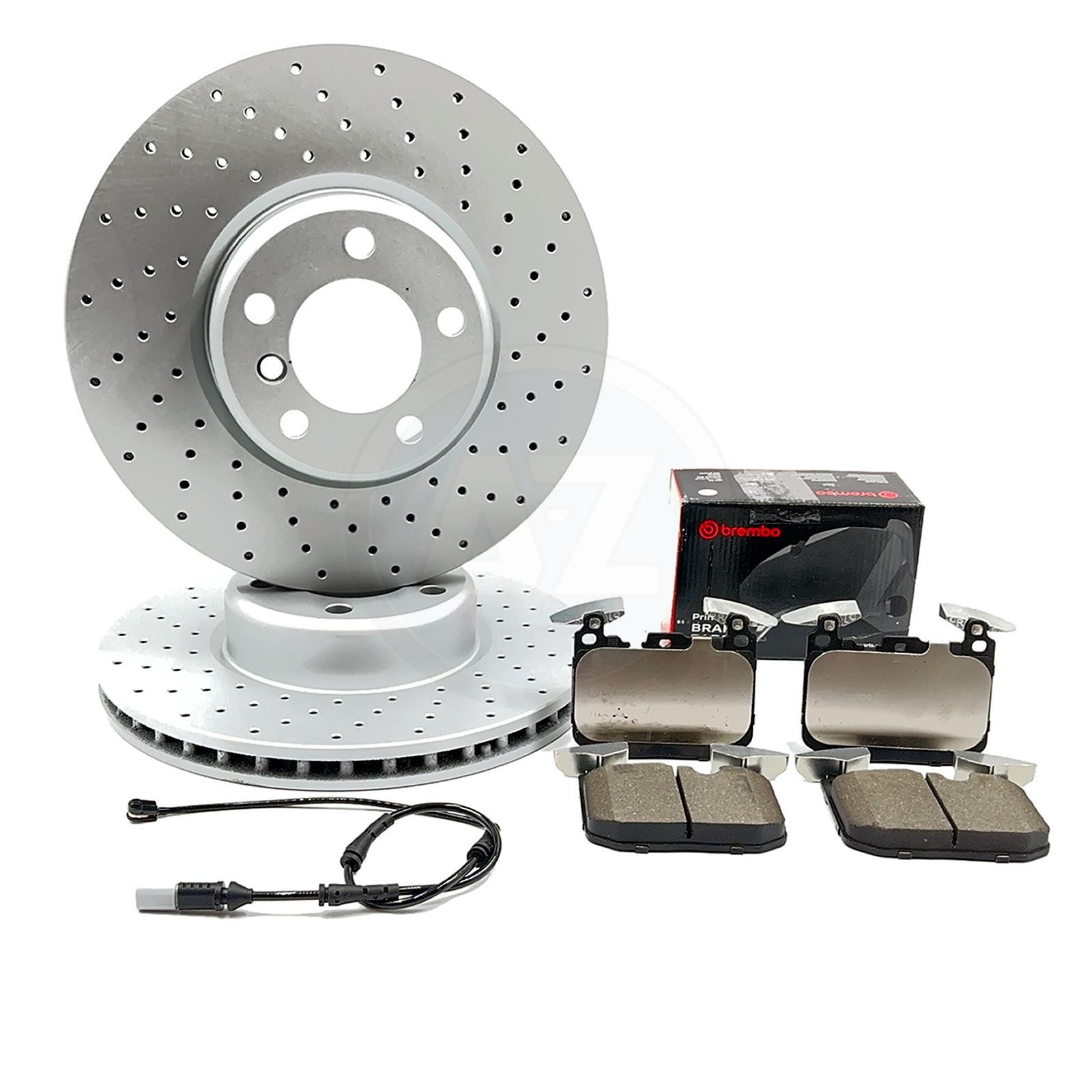 FOR BMW 320d F30 F31 F34 M SPORT DRILLED FRONT BRAKE DISCS BREMBO PADS & SENSOR