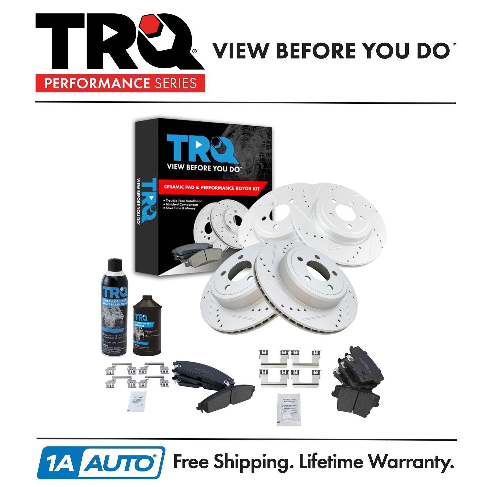 TRQ Ceramic Brake Pad & Rotor Kit w/Chemicals