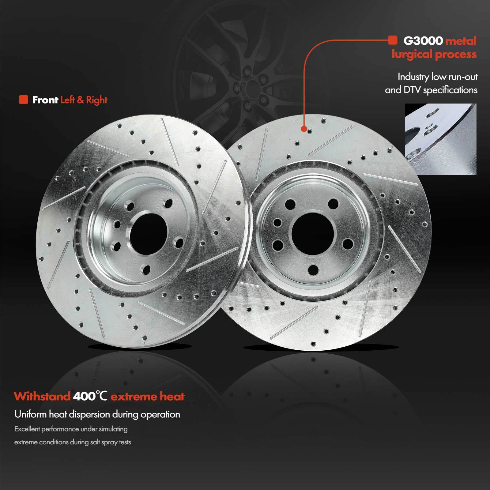 Front Drilled Brake Rotors & Ceramic Brake Pads for Volvo S80 07-16 S60 V60 V70