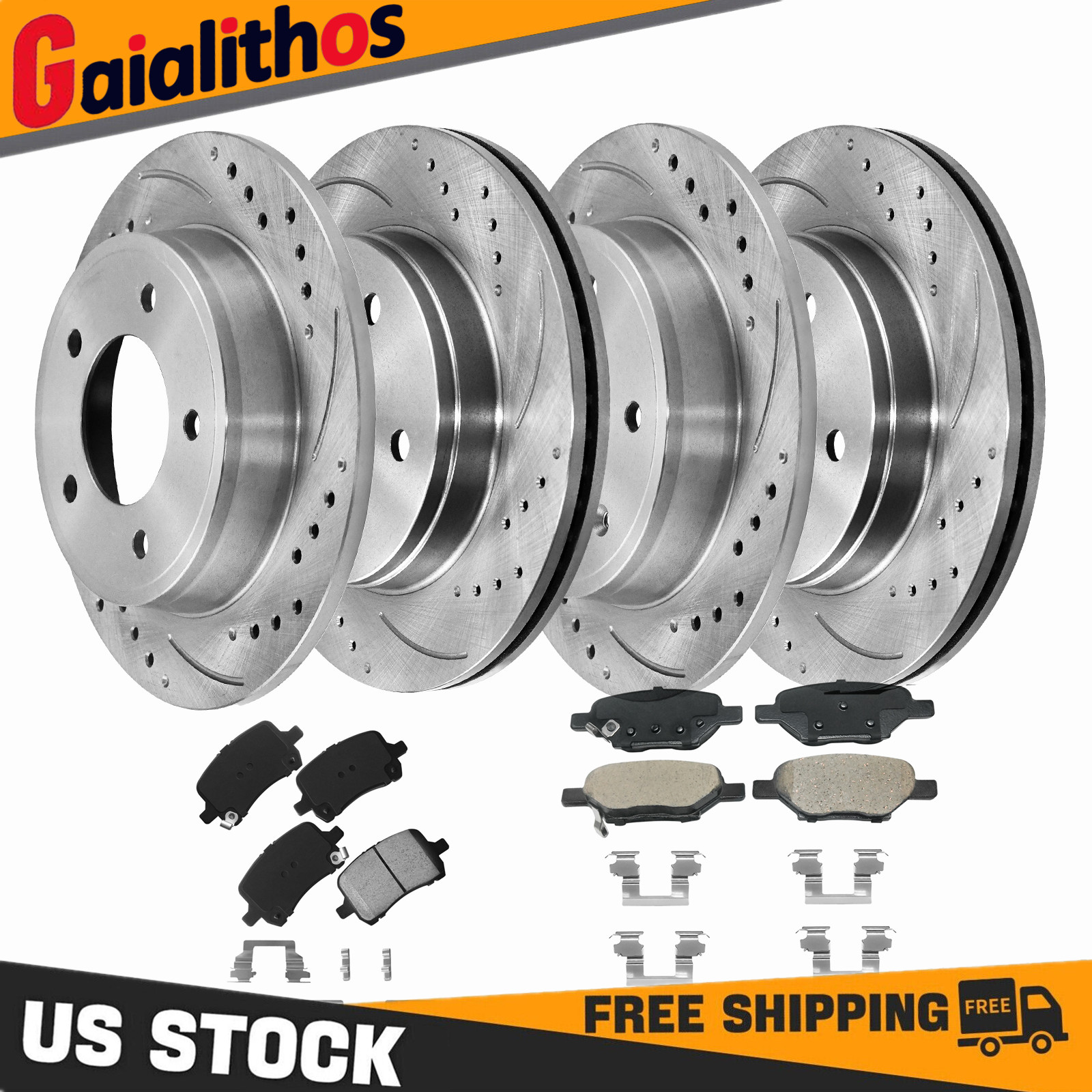 Front & Rear Drilled Rotors Brake Pads for Chevy Malibu Cobalt Pontiac G6 ION