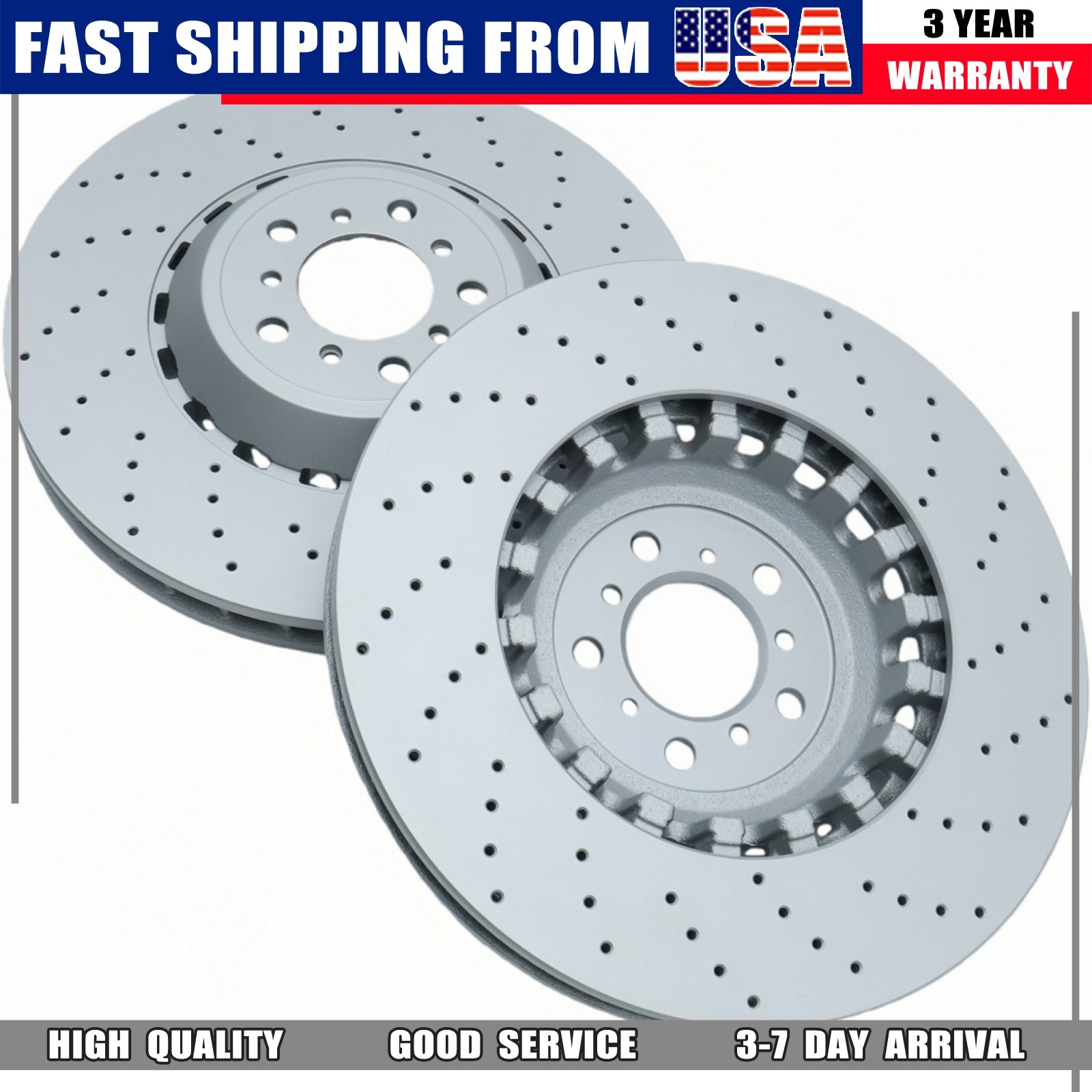 NEW 2x Front Vented & Drilled Disc Brake Rotors For BMW F10 F12 F13 M5 M6