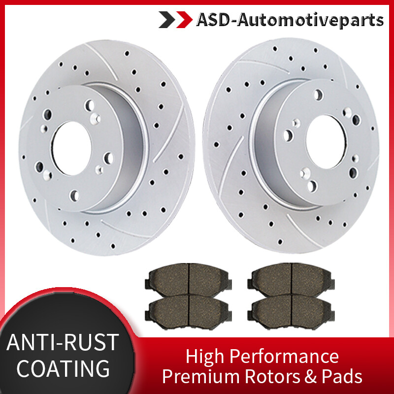 260mm Rear Drilled Rotors Disc + Brake Pads for 2006-2011 Honda Civic Brakes Kit