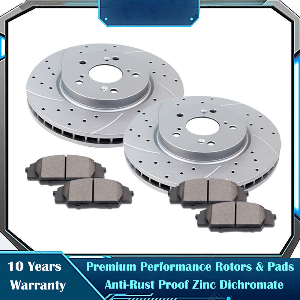 296mm Front Slotted Brake Rotors and Pads Kit for 2010-16 Honda CR-V Acura RDX