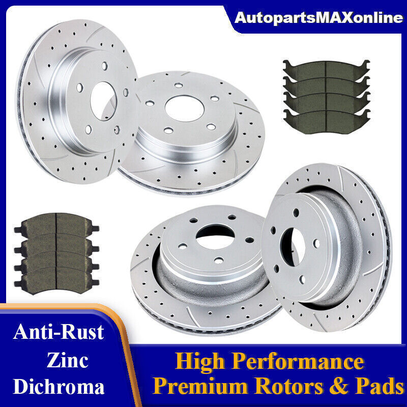 Front Rear Slotted Rotors and Brake Pads for Dodge Ram 1500 ASPEN 5 LUG Disc Kit