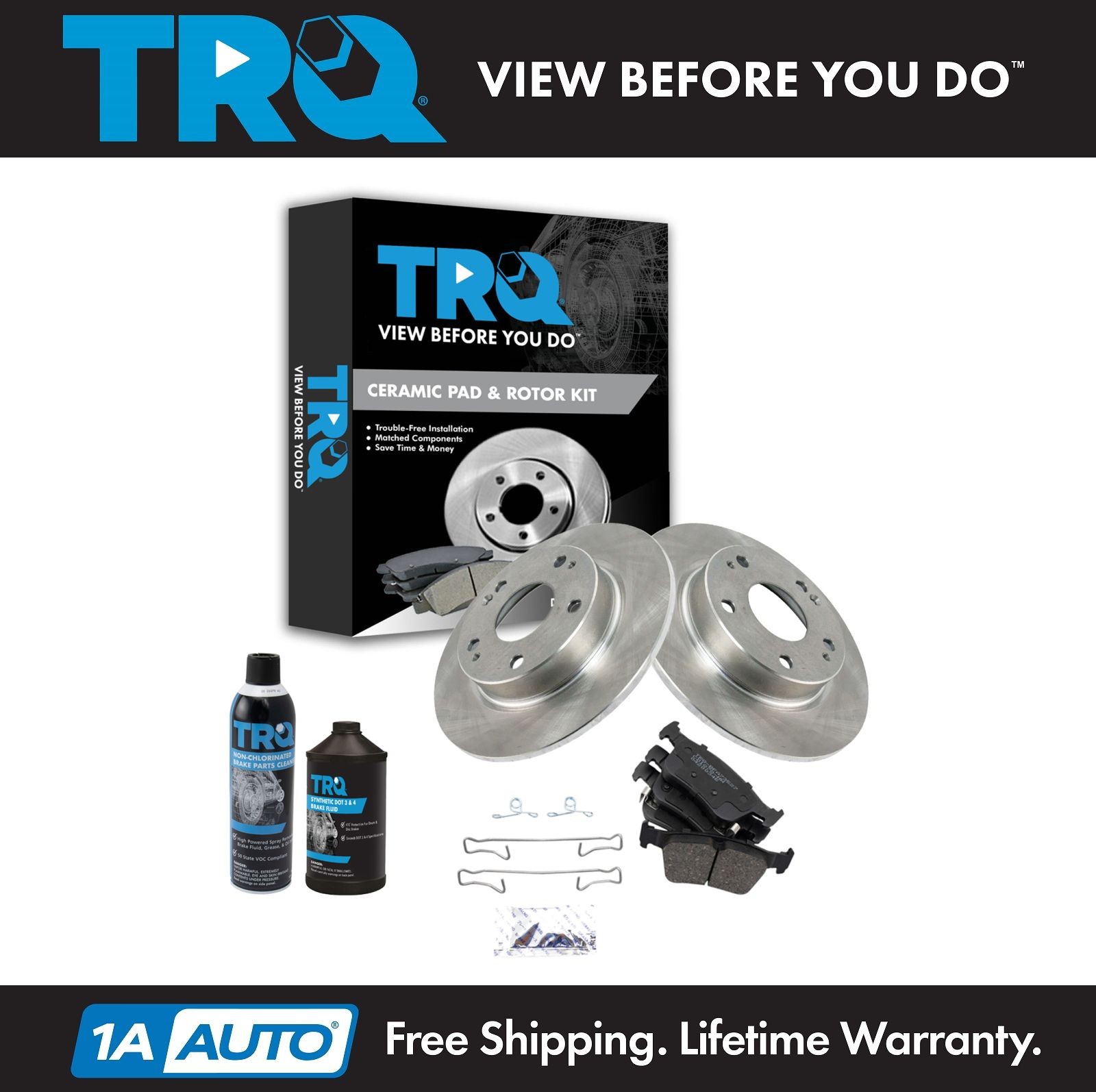 TRQ Rear Posi Ceramic Disc Brake Pad & Rotor Kit w/Chemicals for Honda Civic