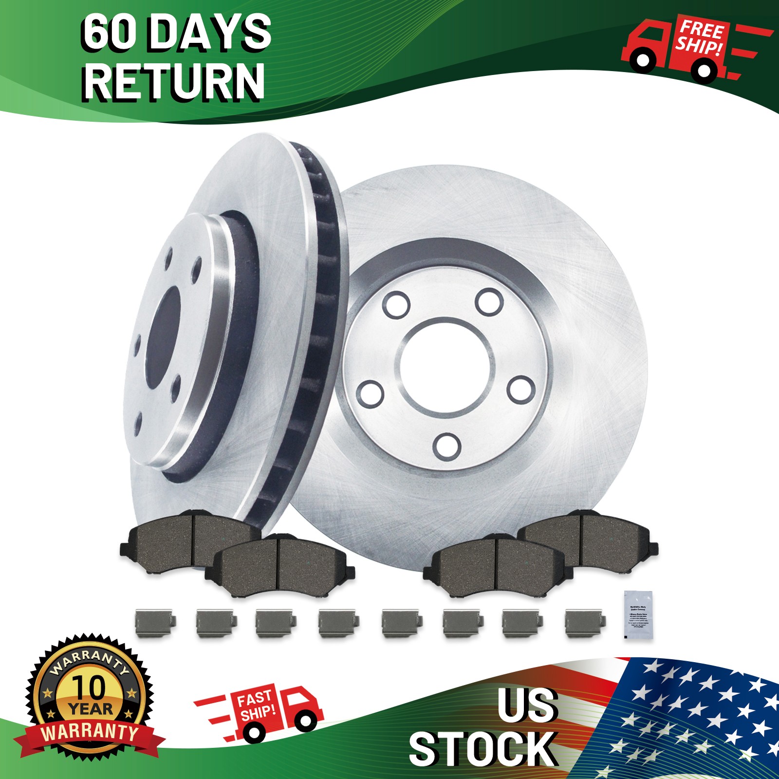 Front Brake Rotors & Ceramic Pads Kit for 2017 Jeep Wrangler JK