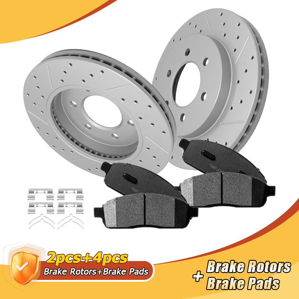 Front Drilled Brake Rotors Ceramic Pads Kit for Ford F-150 Mark LT 4WD W/6 Lugs