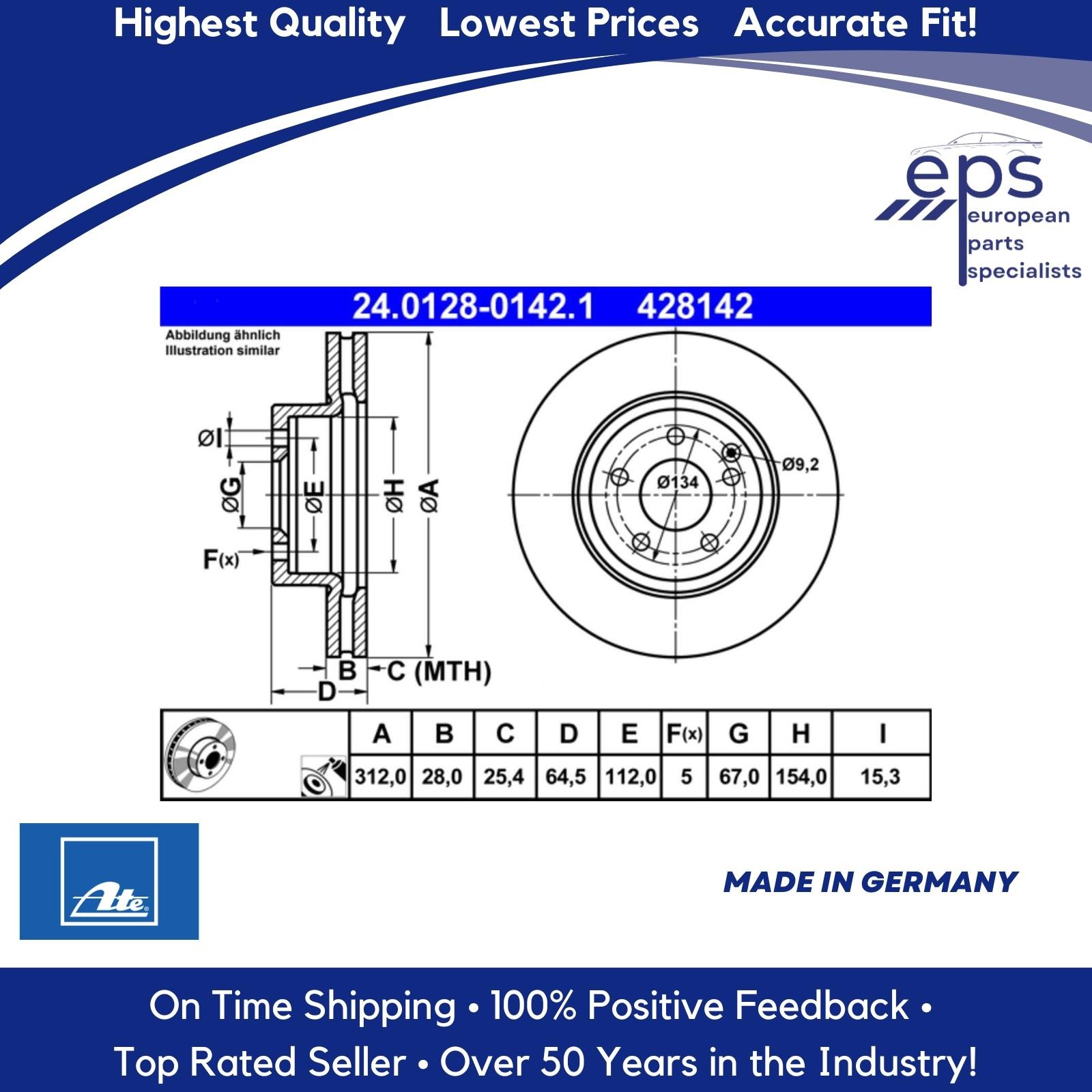 2003-09 E350 E500 Mercedes Front Brake Disc Vented Rotors Ate Made in Germany