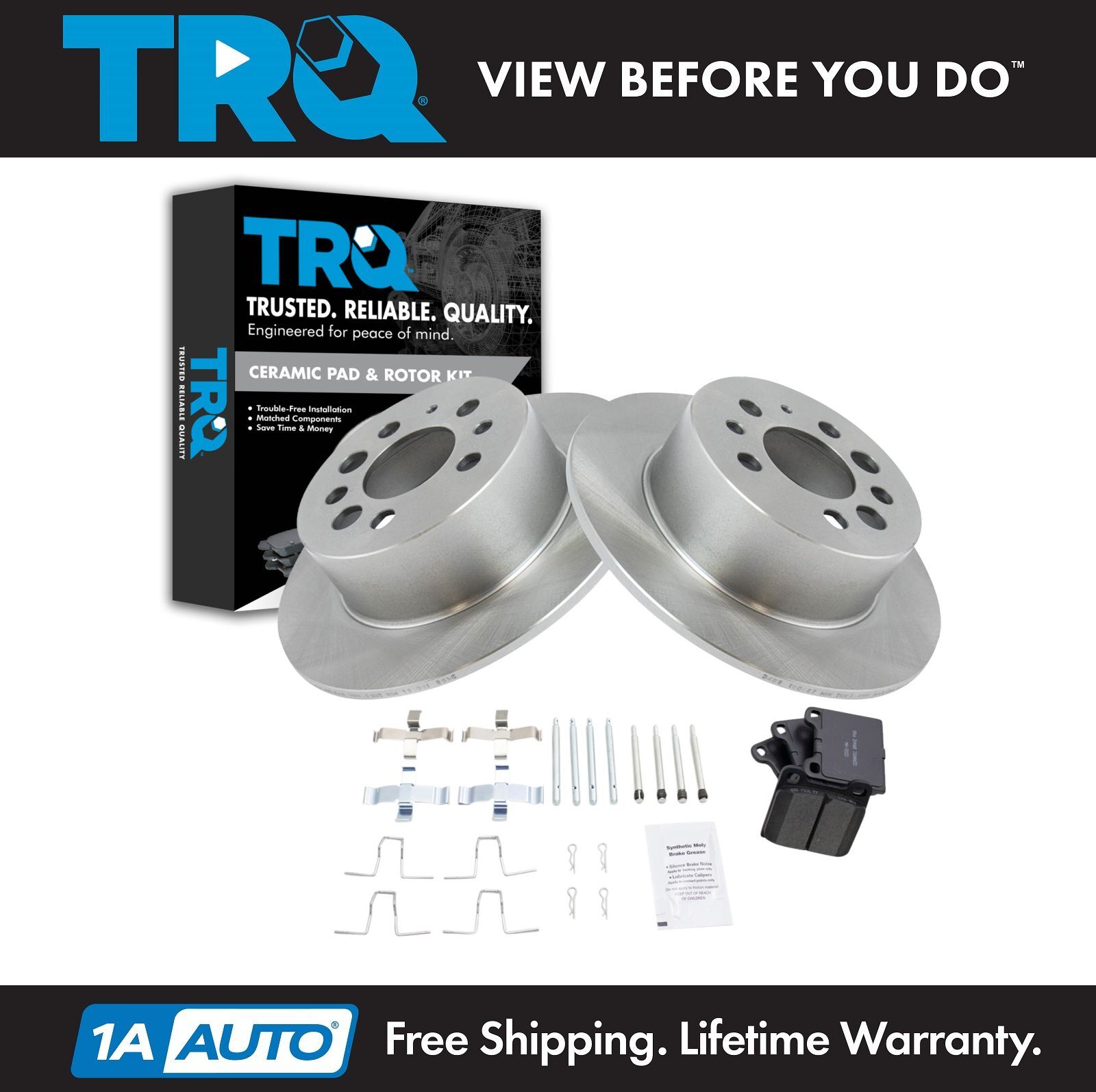 TRQ Brake Rotor & Ceramic Brake Pad Rear LH Left RH Right Kit for Volvo