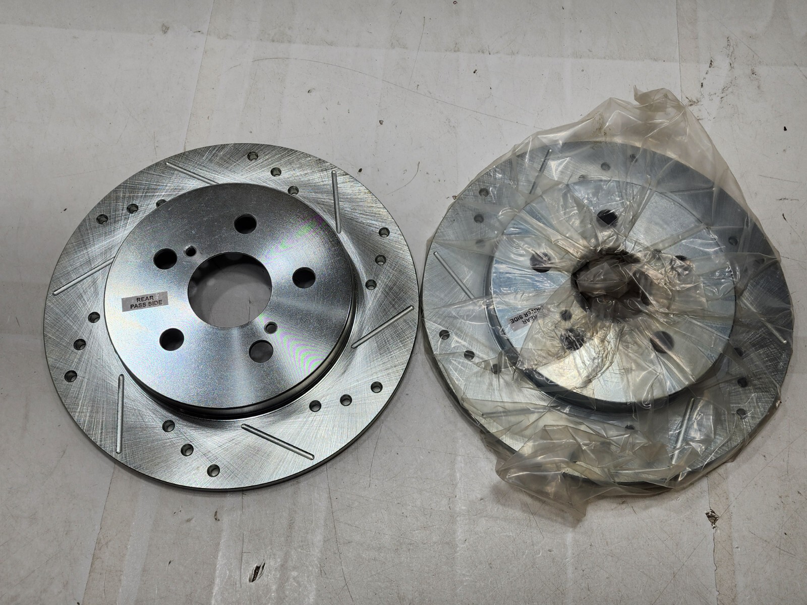 PowerStop JBR1362XL Auto Specialty Uncoated Brake Rotors Drilled Slotted NEW