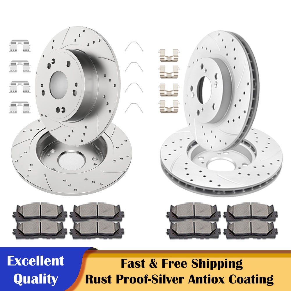 11.10 Inch Front Rear Slotted Brake Disc Rotors and Brakes Pads for Honda Accord