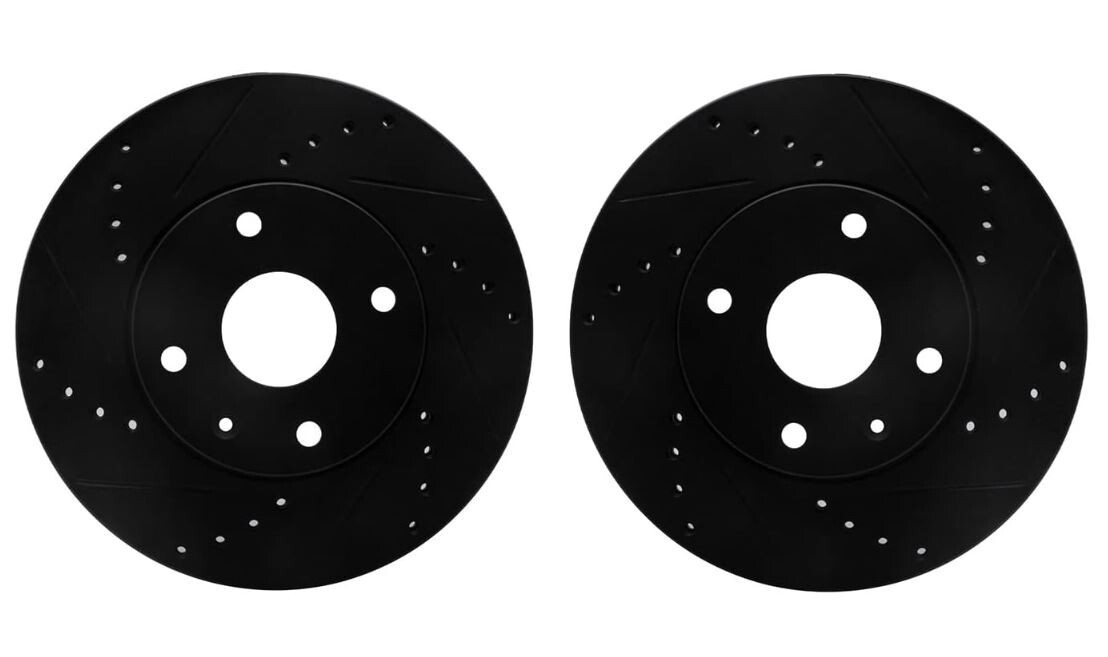 Rear Disc Brake Rotor Set- (Left/Right) – Drilled and Slotted-Black Zinc Coated