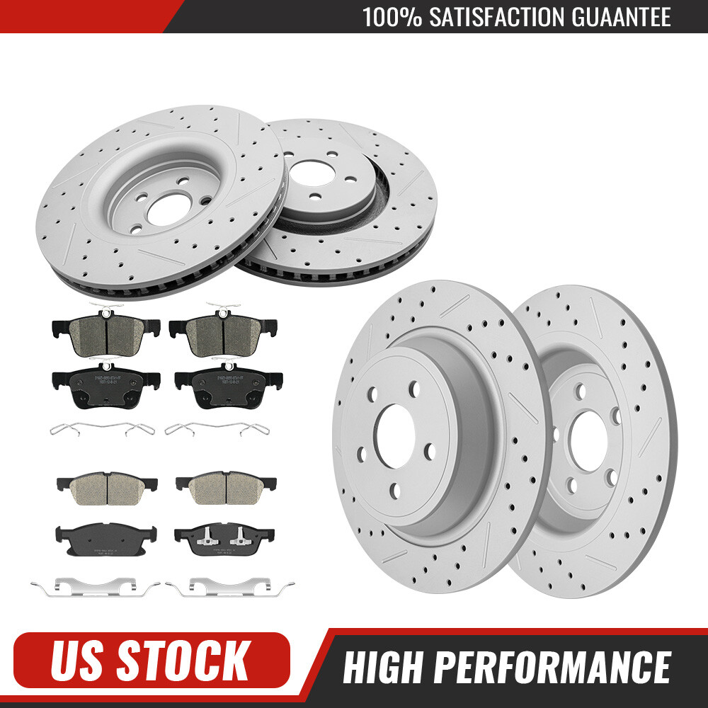 Front & Rear Drilled Disc Rotors Brake Pads for Ford Edge Lincoln MKX Nautilus